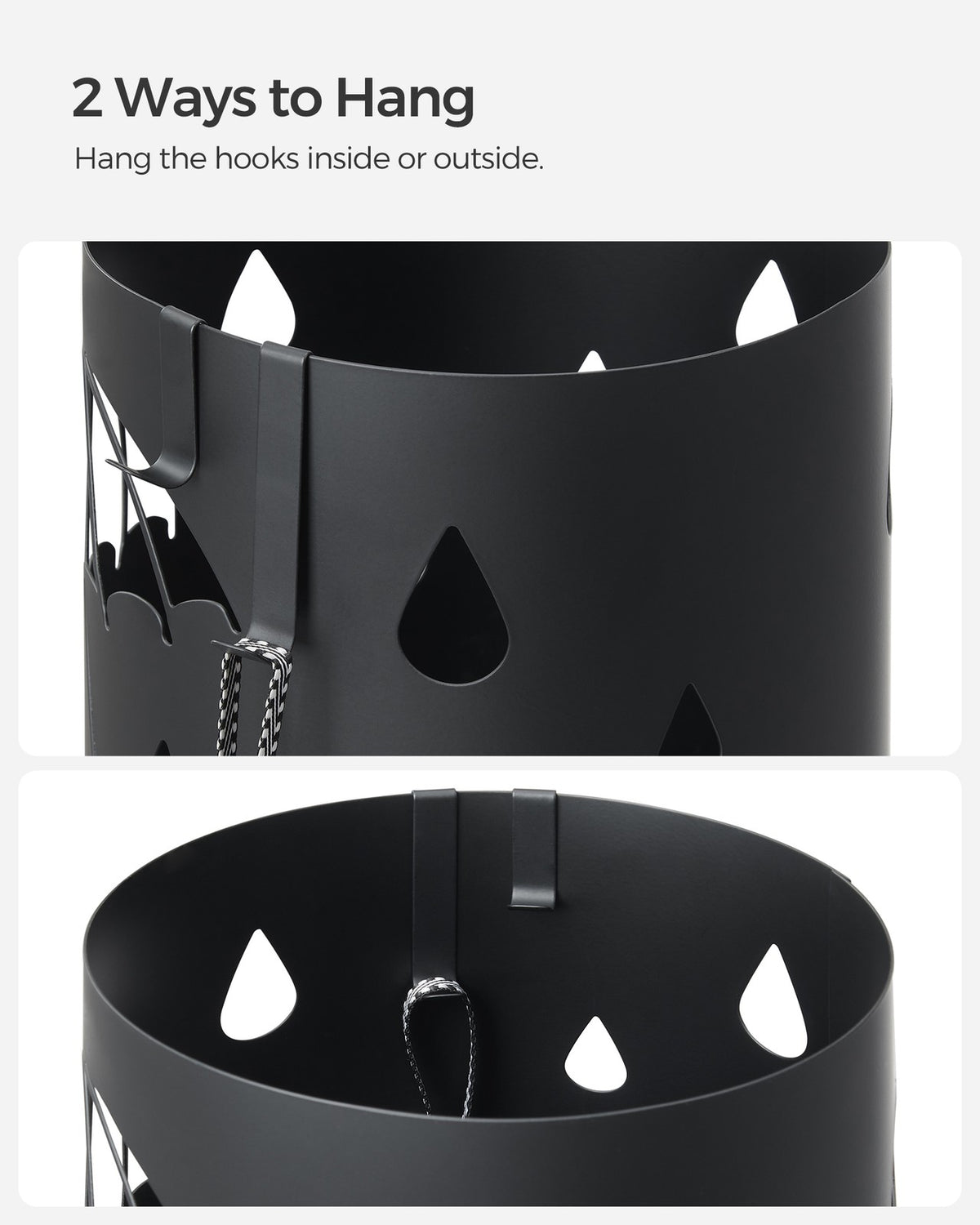 Metal Umbrella Holder with Water Tray and 4 Hooks - Black