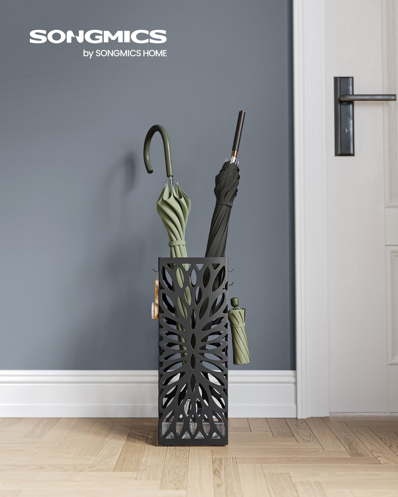 Steel Square Umbrella Stand Freestanding - for Canes Walking Sticks - Black