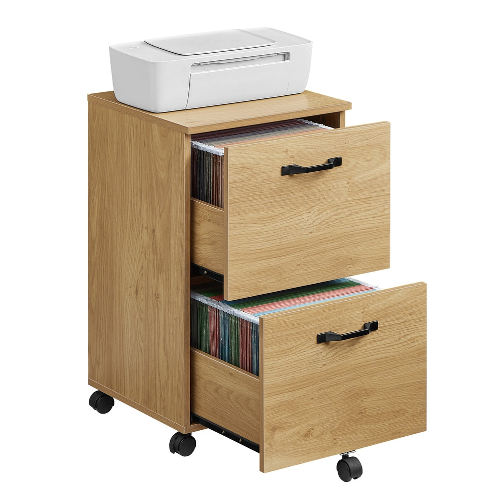 2-Drawer File Cabinet Small Rolling Filing Cabinet Rustic Brown and Ink Black - Straw Yellow