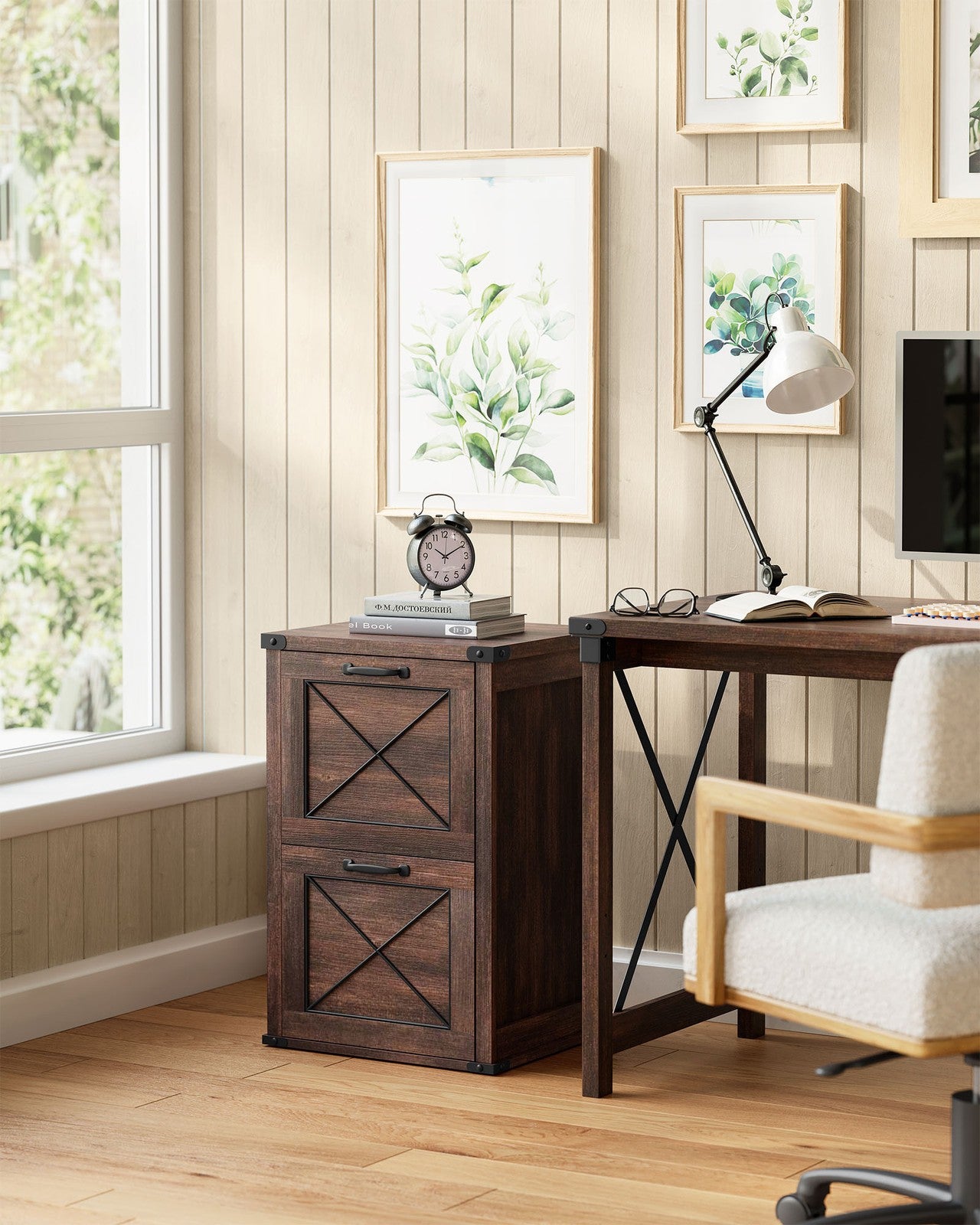 Filing Cabinet with 2 File Drawers - Maroon Brown