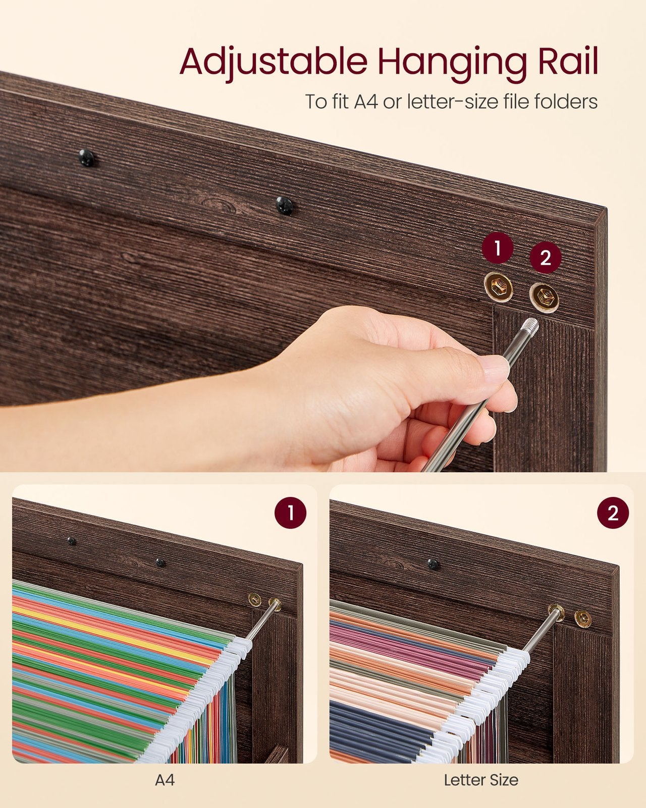 Filing Cabinet with 2 File Drawers - Maroon Brown