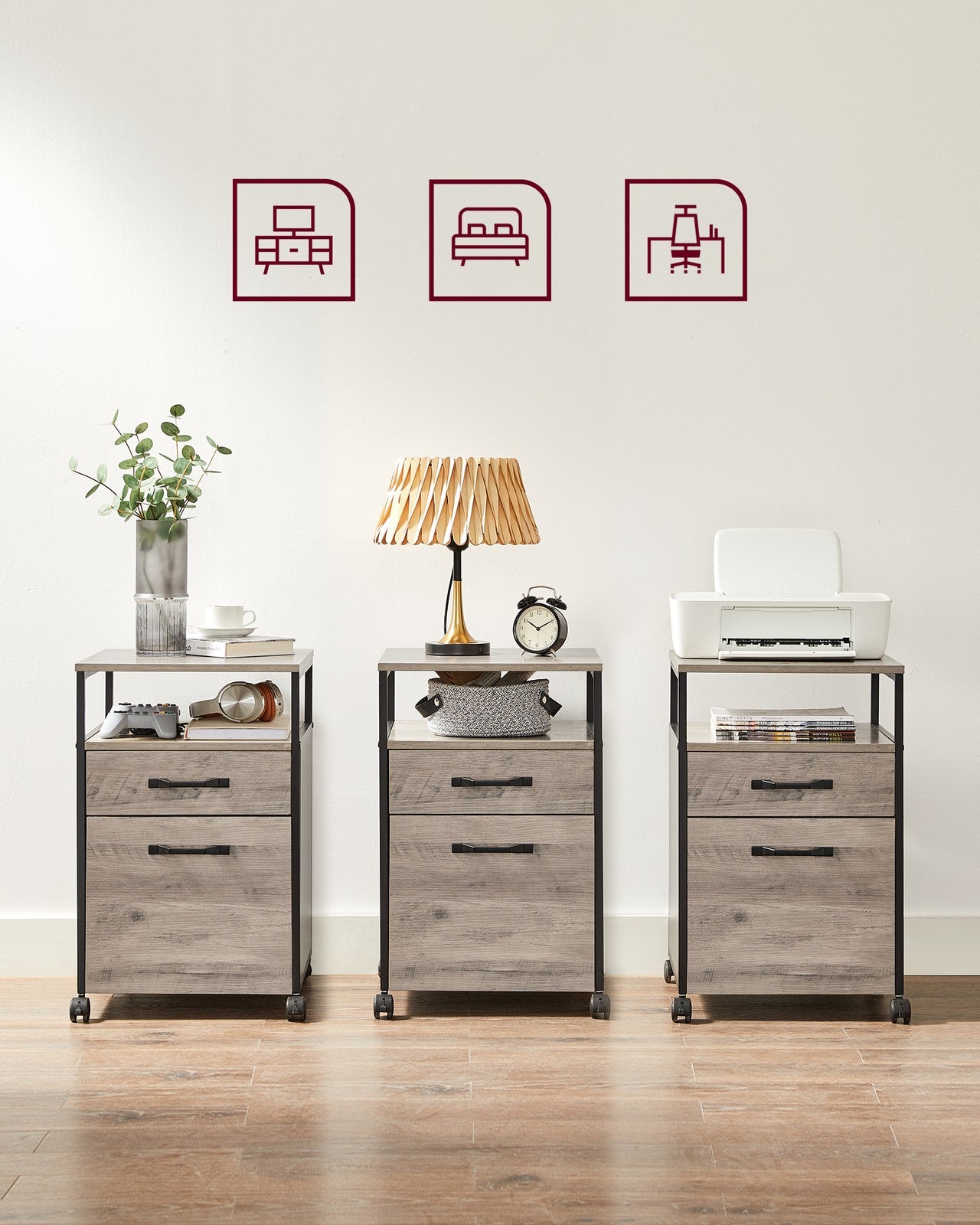 File Cabinet - Mobile Filing Cabinet with Wheels - Heather Greige and Ink Black - Heather Greige, Ink Black