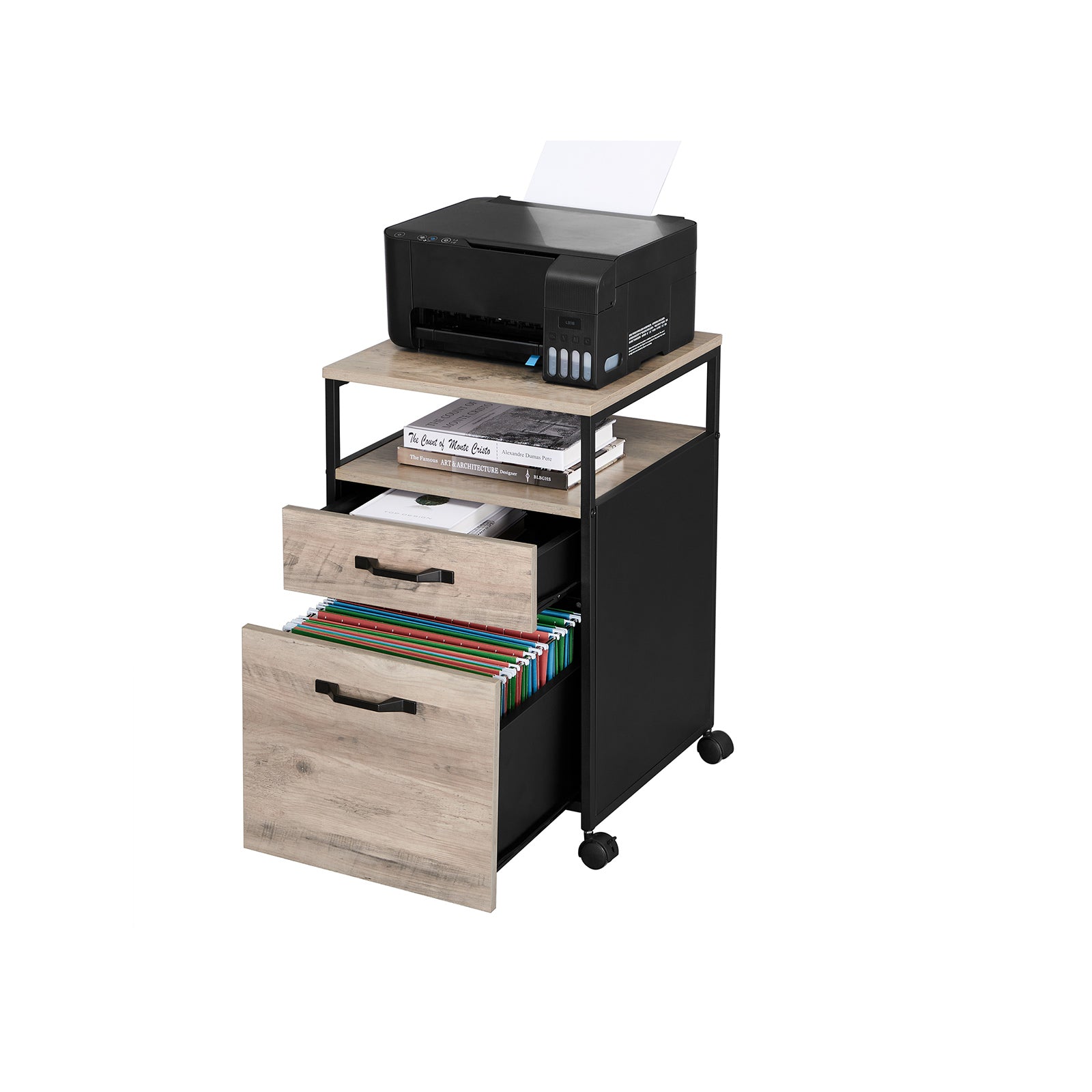 File Cabinet - Mobile Filing Cabinet with Wheels - Heather Greige and Ink Black - Heather Greige, Ink Black