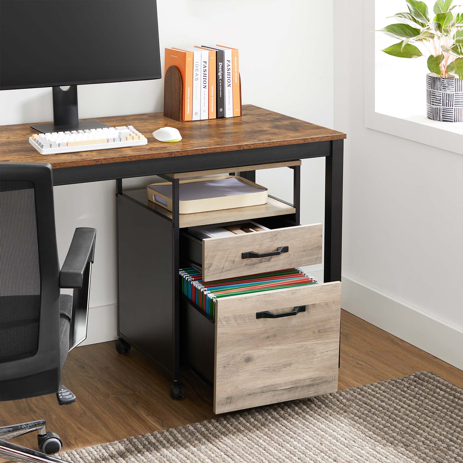 File Cabinet - Mobile Filing Cabinet with Wheels - Heather Greige and Ink Black - Heather Greige, Ink Black
