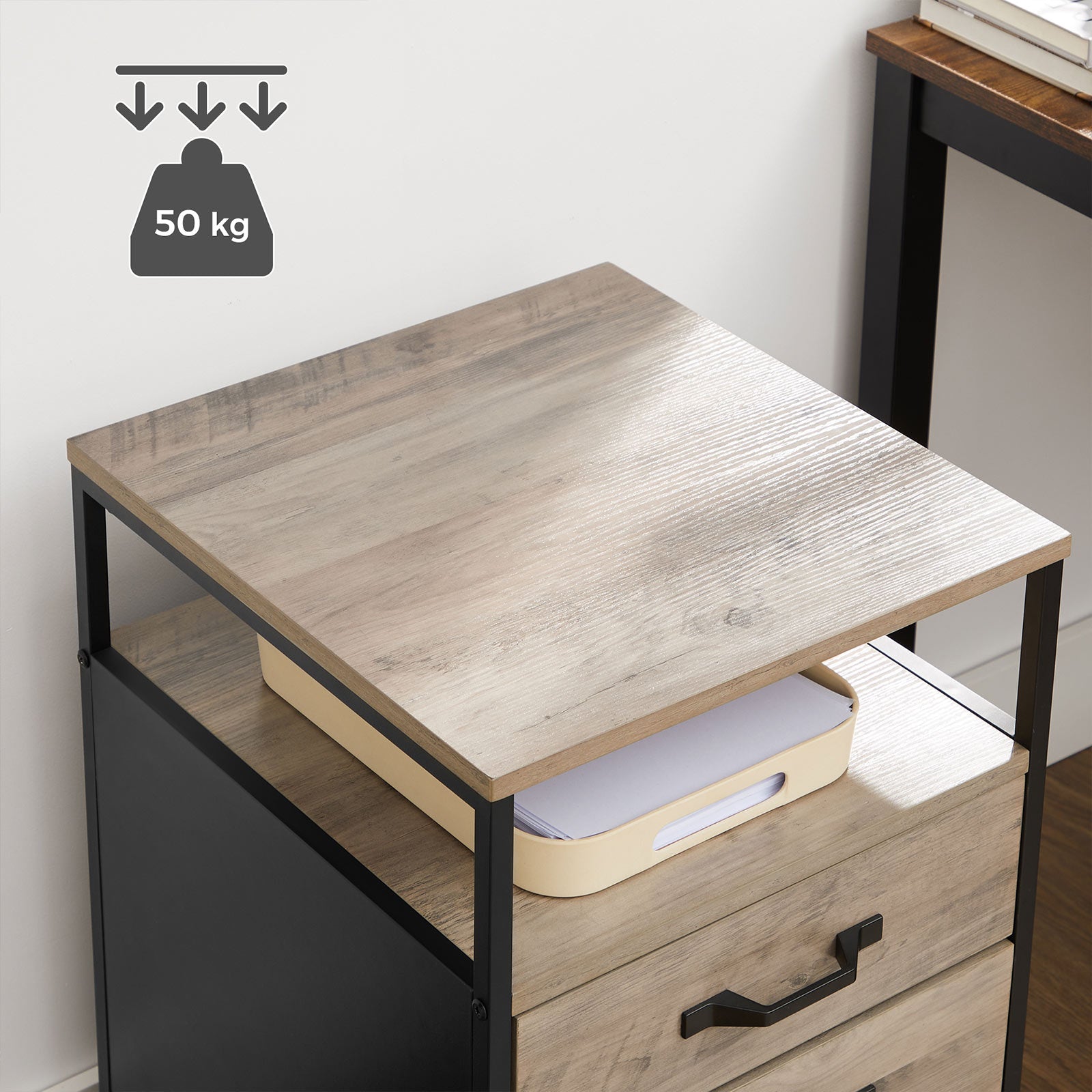 File Cabinet - Mobile Filing Cabinet with Wheels - Heather Greige and Ink Black - Heather Greige, Ink Black