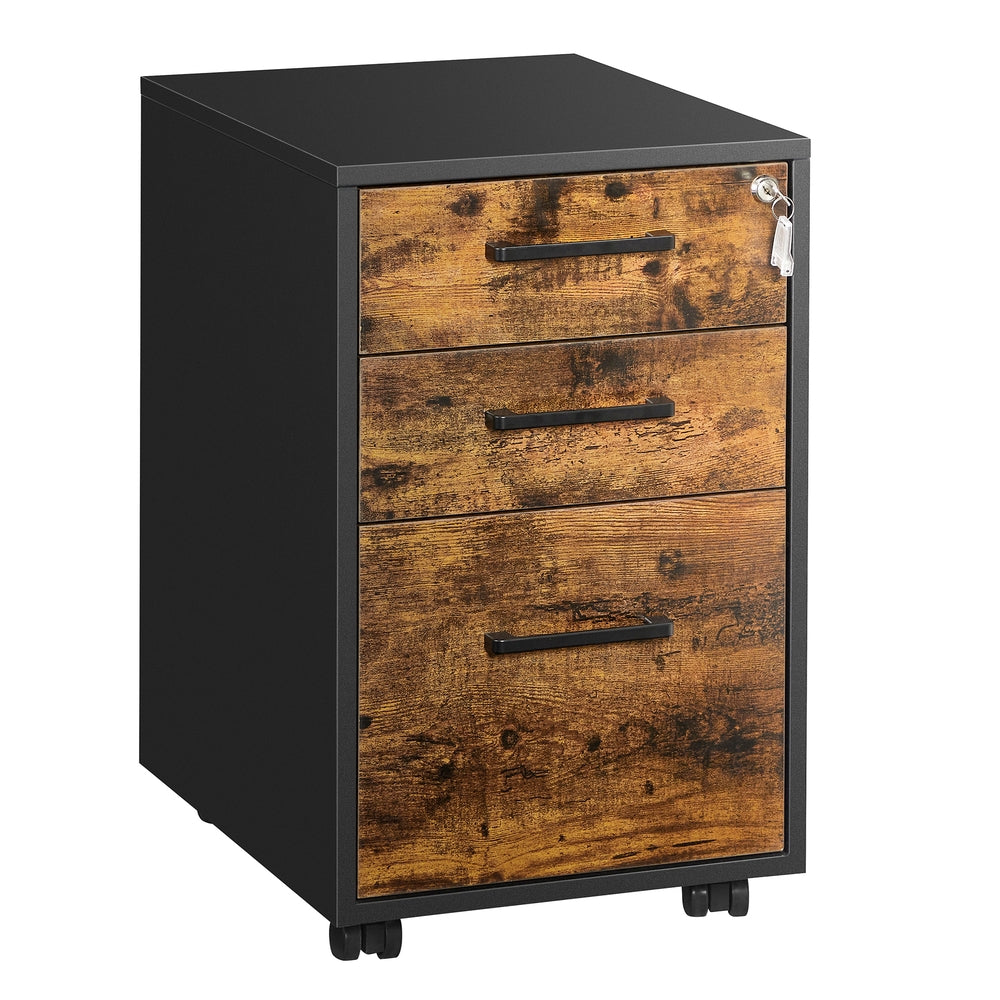 Office Filing Cabinet with Lock - Rustic Brown, Black