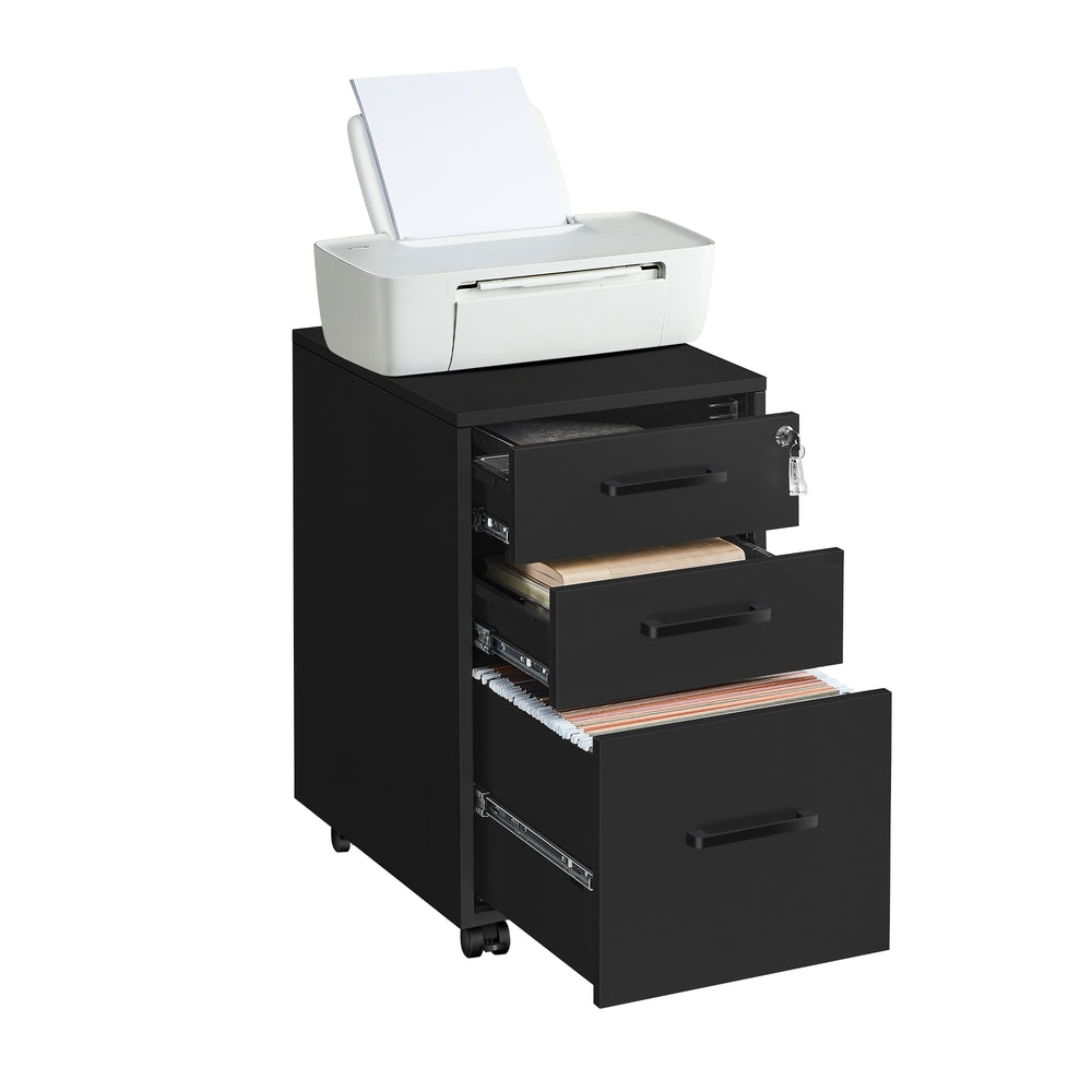 Office Filing Cabinet with Lock - Matte Black