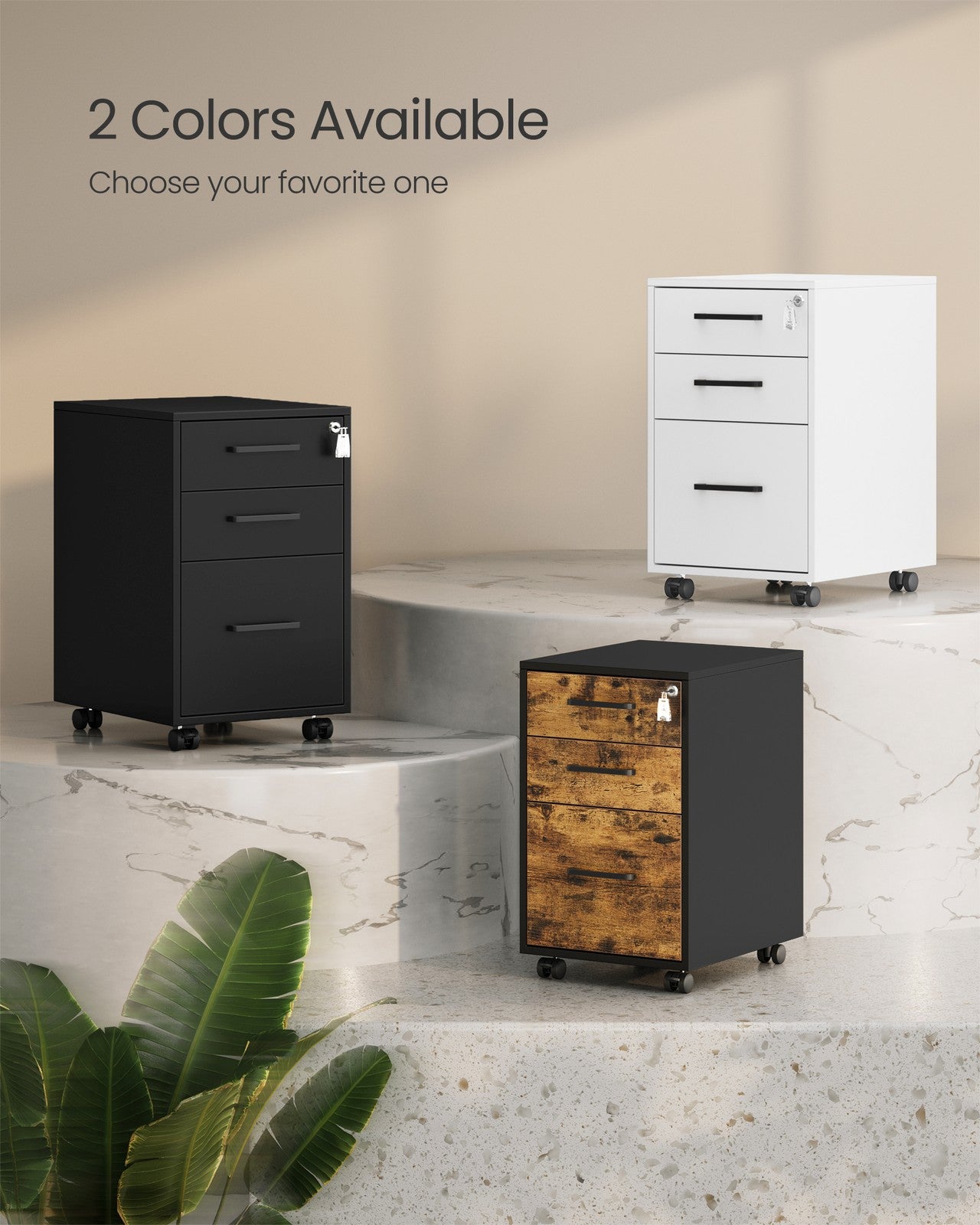 Office Filing Cabinet with Lock - Matte White