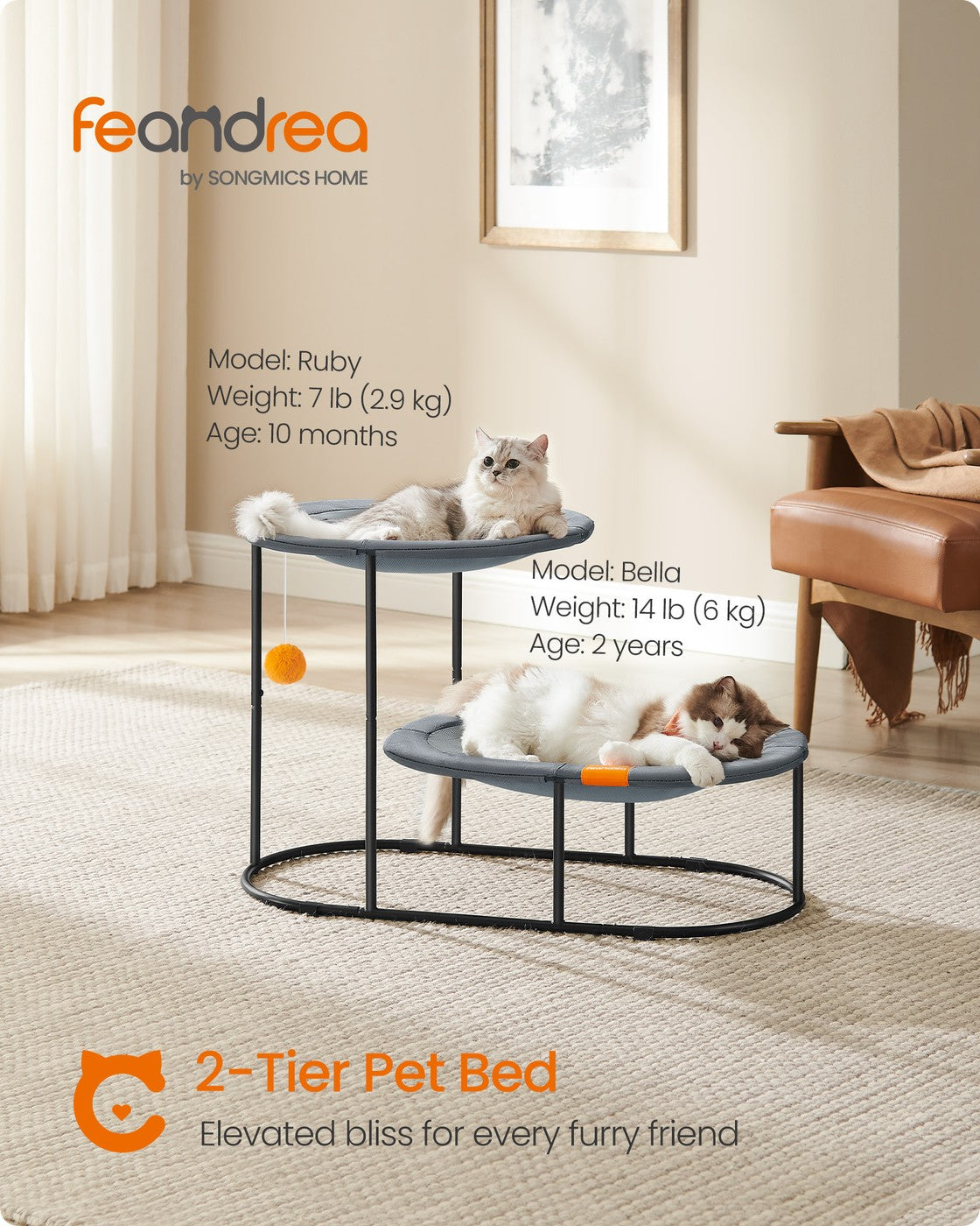 2-Tier Elevated Cat Bed for Multi-Cat Households Dove Gray