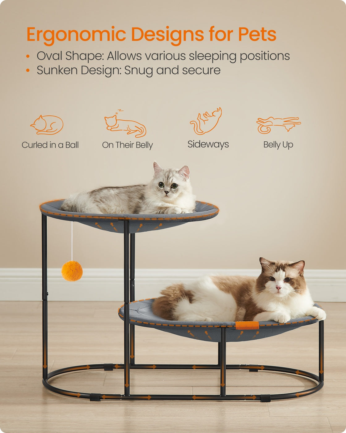 2-Tier Elevated Cat Bed for Multi-Cat Households Dove Gray