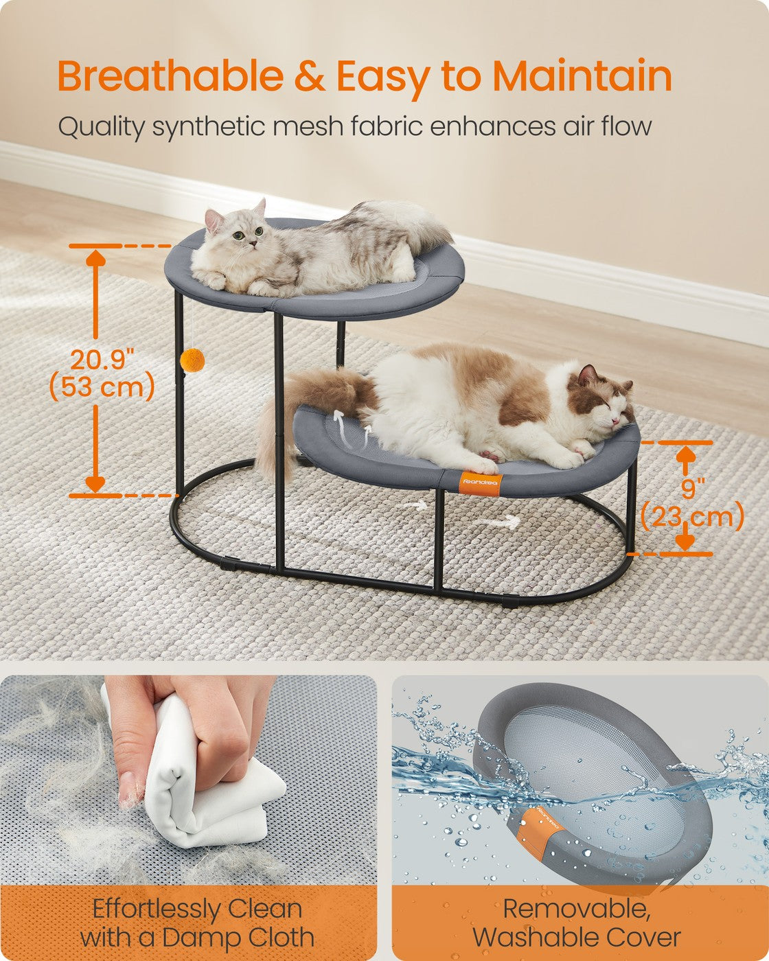 2-Tier Elevated Cat Bed for Multi-Cat Households Dove Gray
