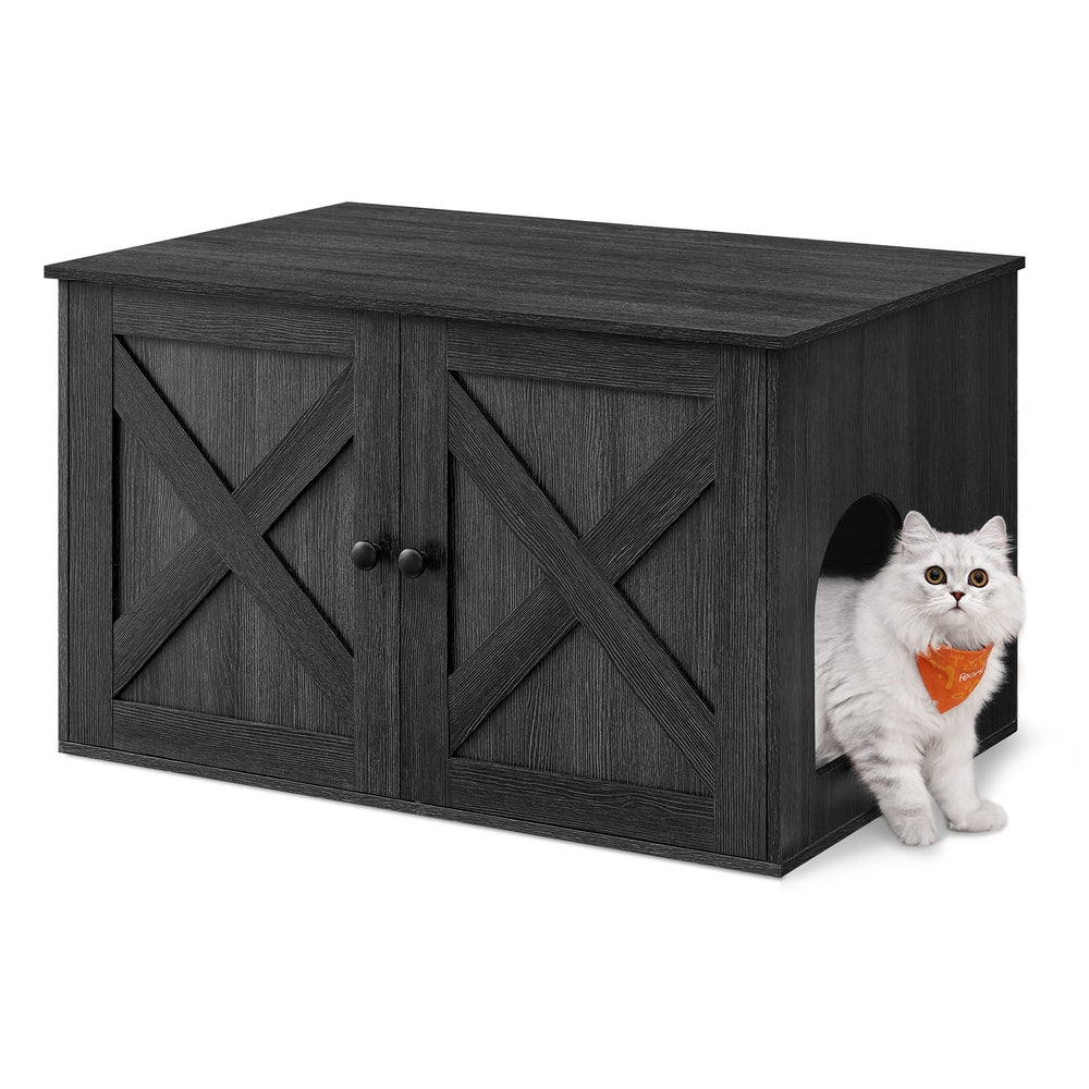 Cat Litter Box Enclosure with Removable Divider - Ink Black