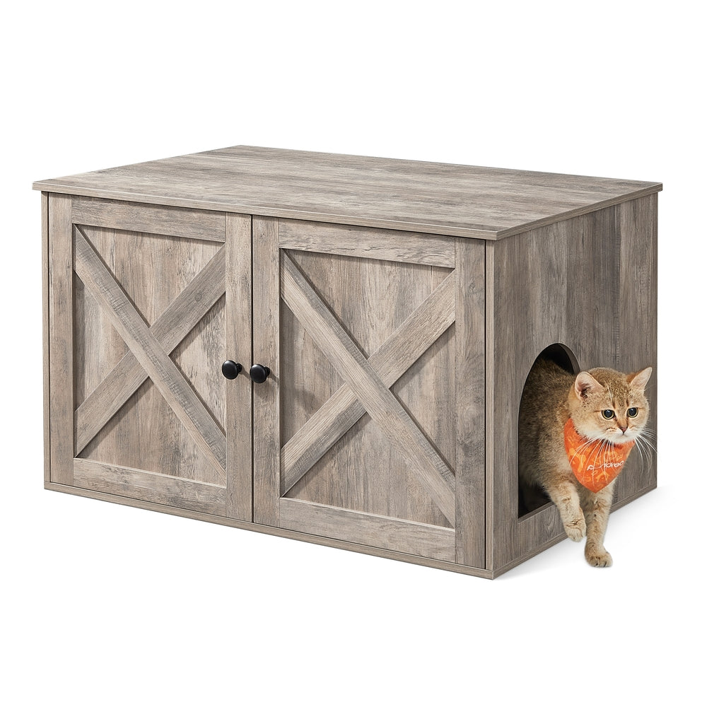 Cat Litter Box Enclosure with Removable Divider - Greige