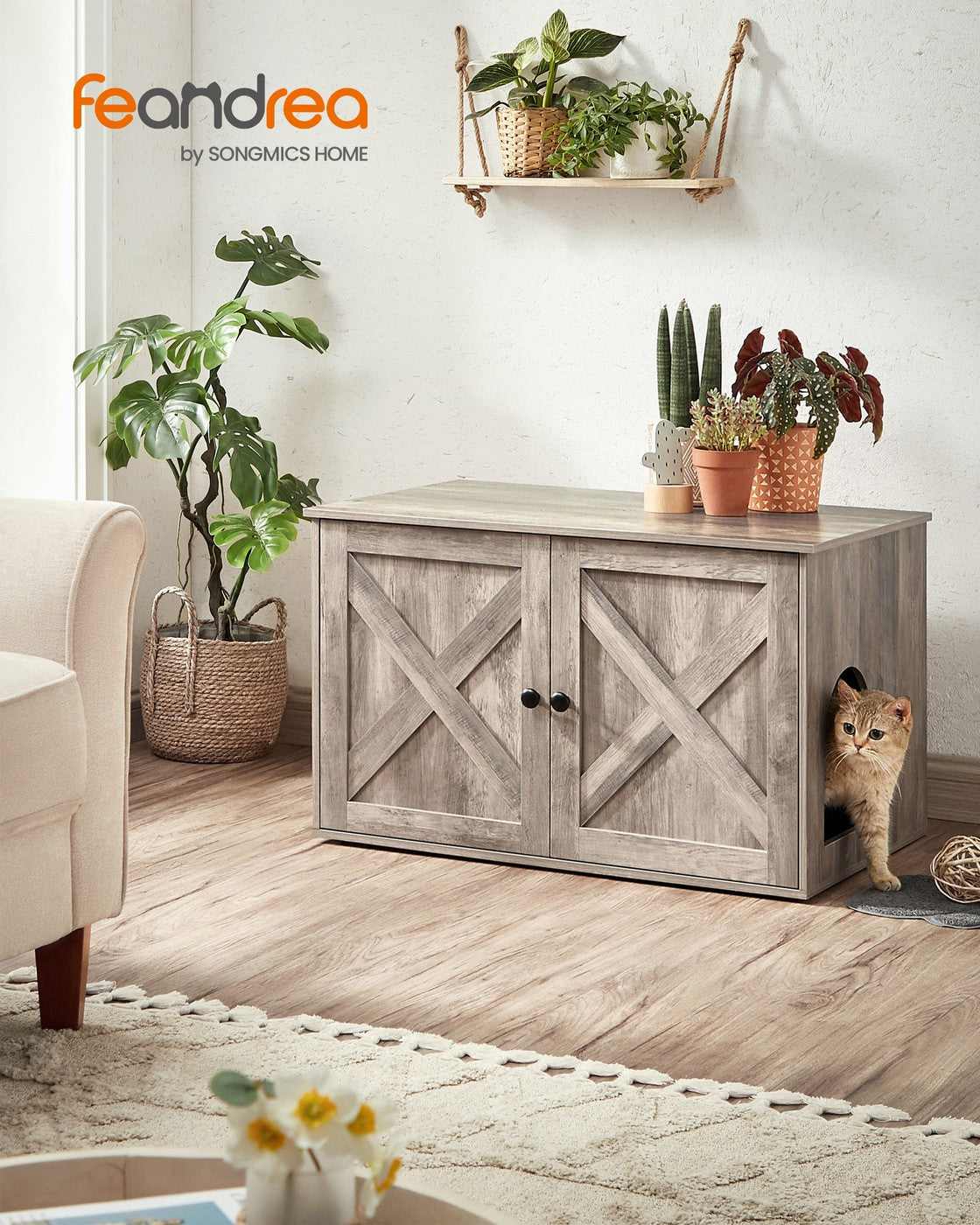 Cat Litter Box Enclosure with Removable Divider - Greige