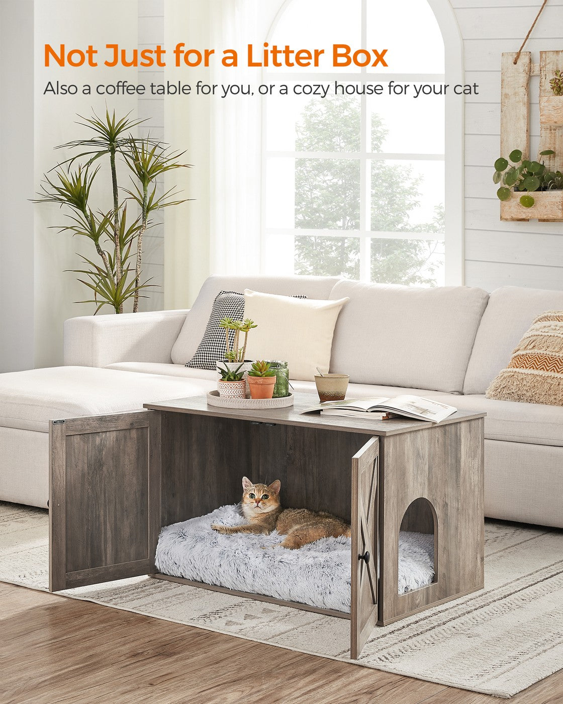 Cat Litter Box Enclosure with Removable Divider - Greige
