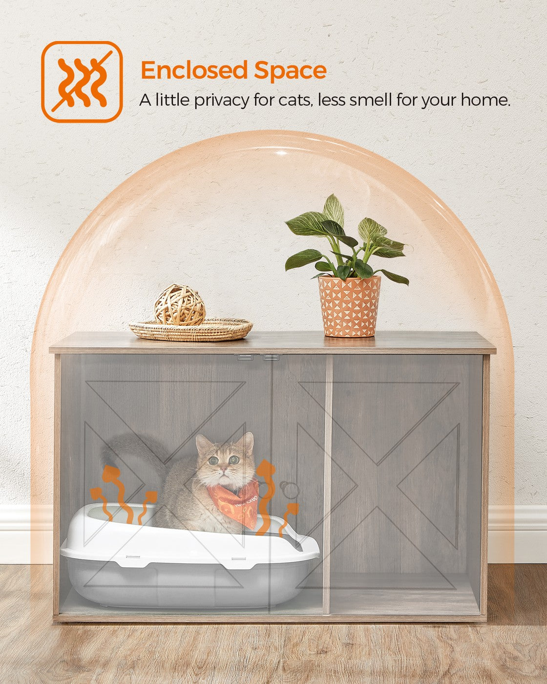 Cat Litter Box Enclosure with Removable Divider - Greige