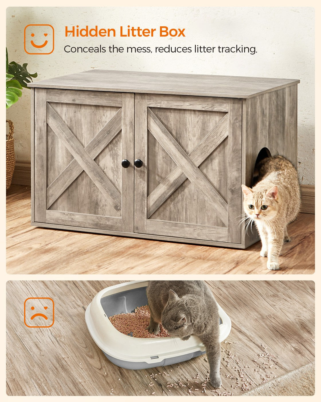 Cat Litter Box Enclosure with Removable Divider - Greige