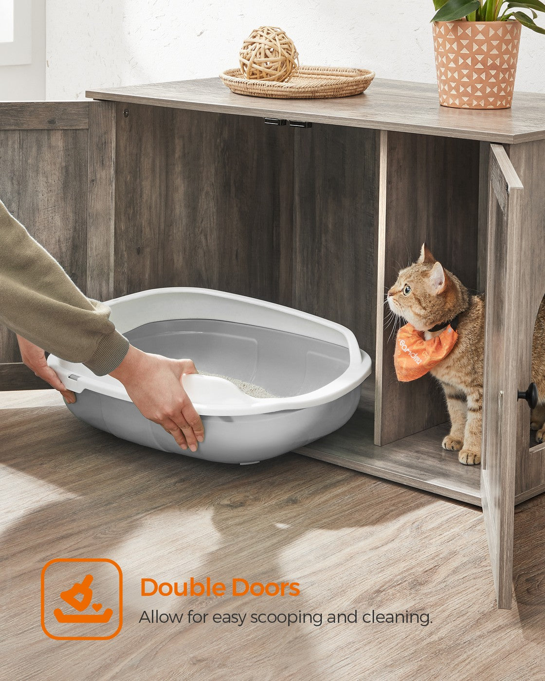 Cat Litter Box Enclosure with Removable Divider - Greige