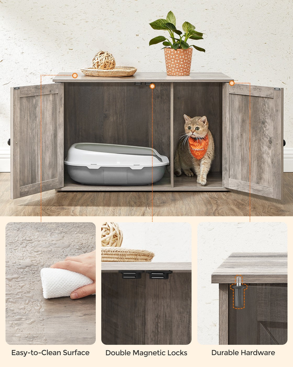 Cat Litter Box Enclosure with Removable Divider - Greige