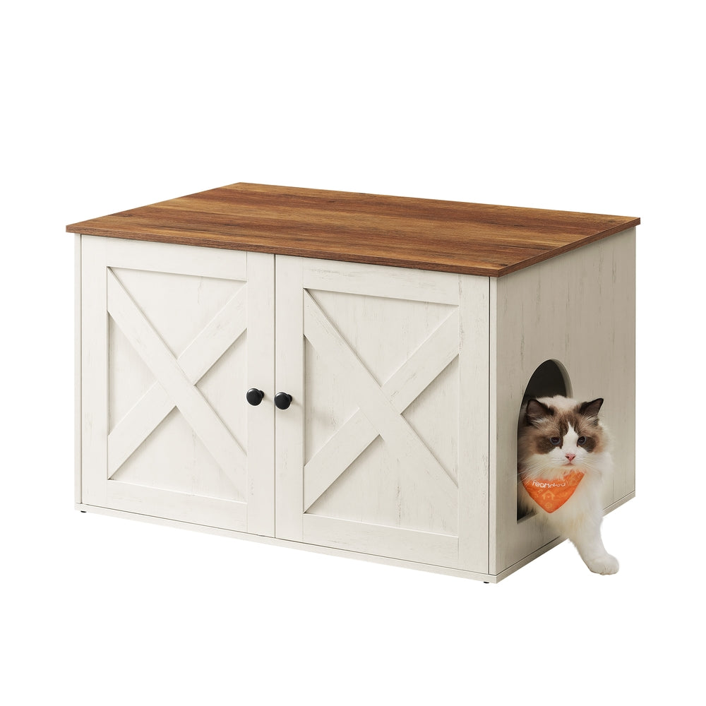 Cat Litter Box Enclosure with Removable Divider - Honey Brown and Rustic White