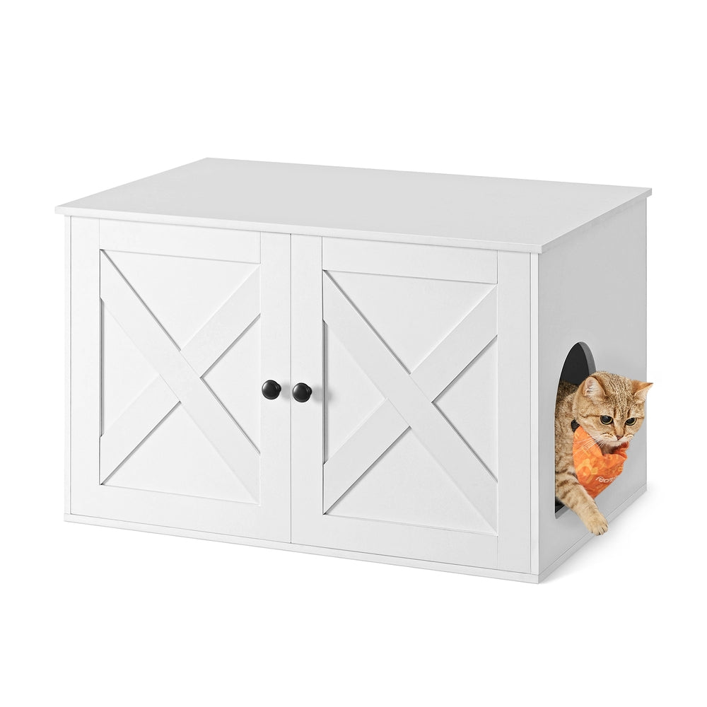 Cat Litter Box Enclosure with Removable Divider - White