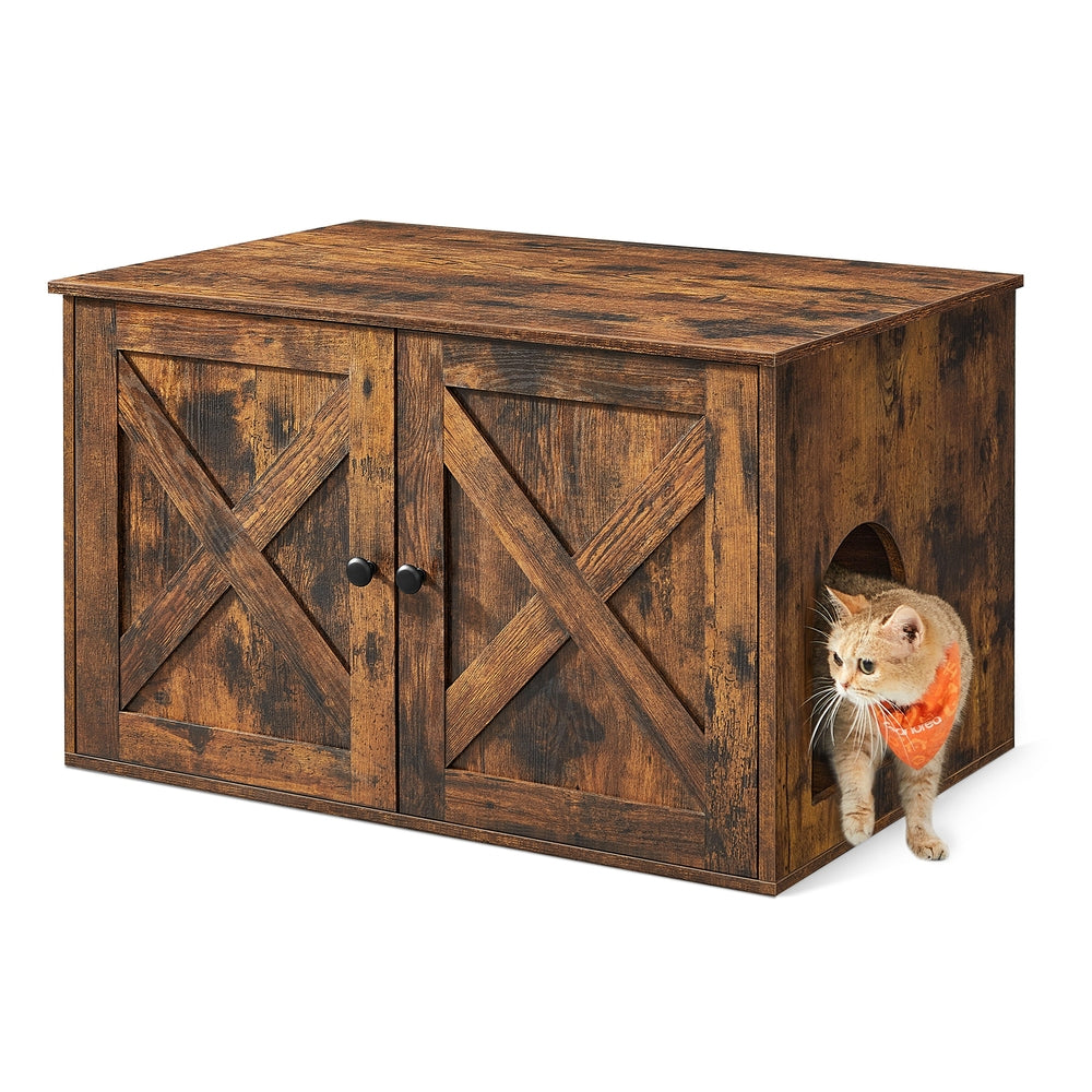 Cat Litter Box Enclosure with Removable Divider - Rustic Brown
