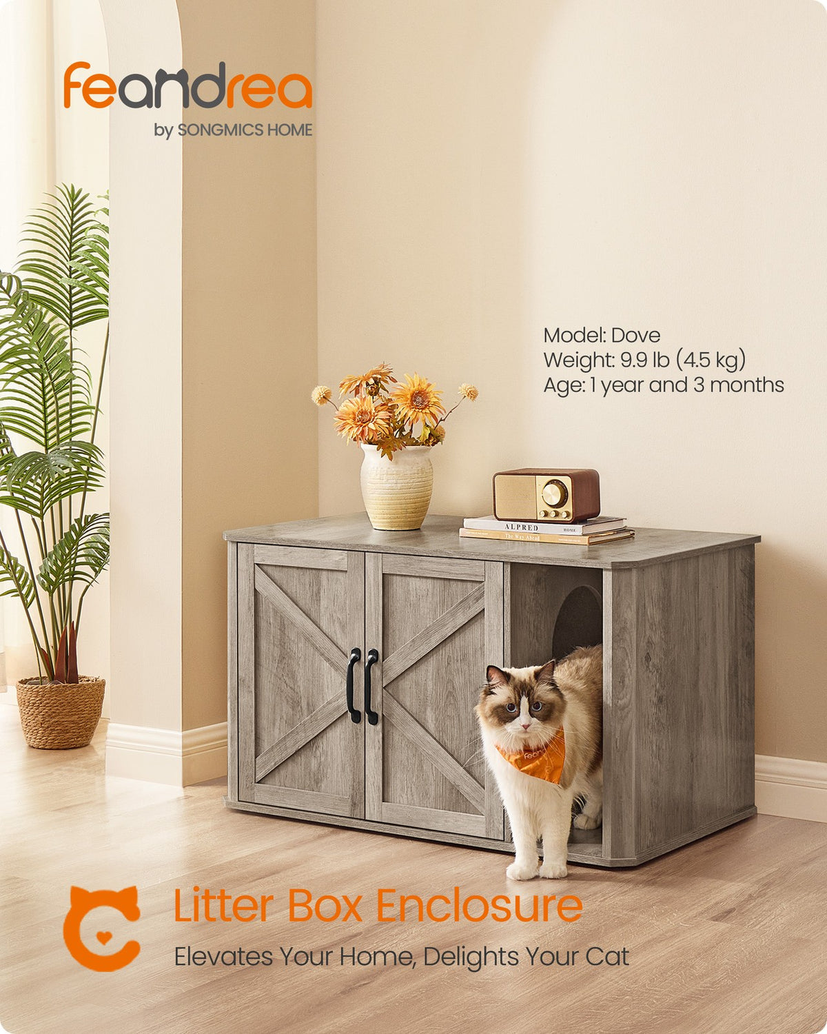 Litter Box Enclosure - Modern Hidden Design - Double Doors