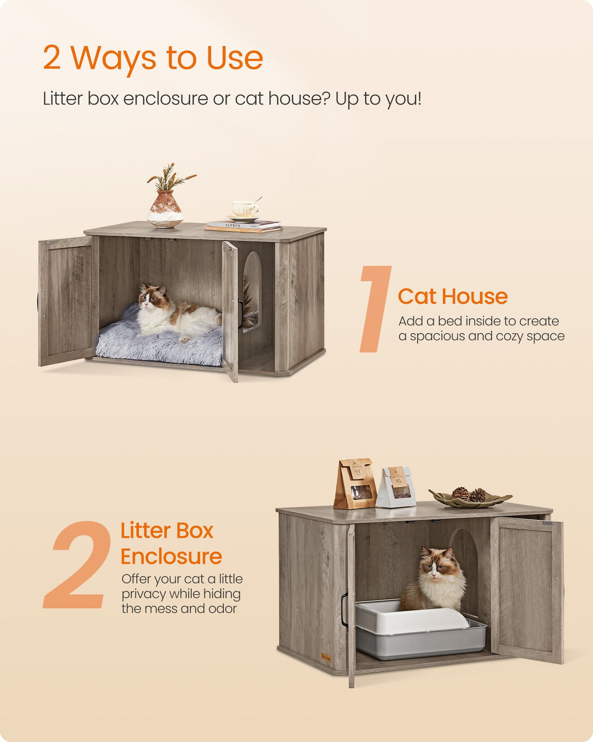 Litter Box Enclosure - Modern Hidden Design - Double Doors
