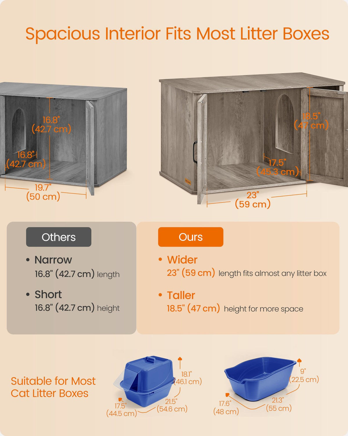 Litter Box Enclosure - Modern Hidden Design - Double Doors