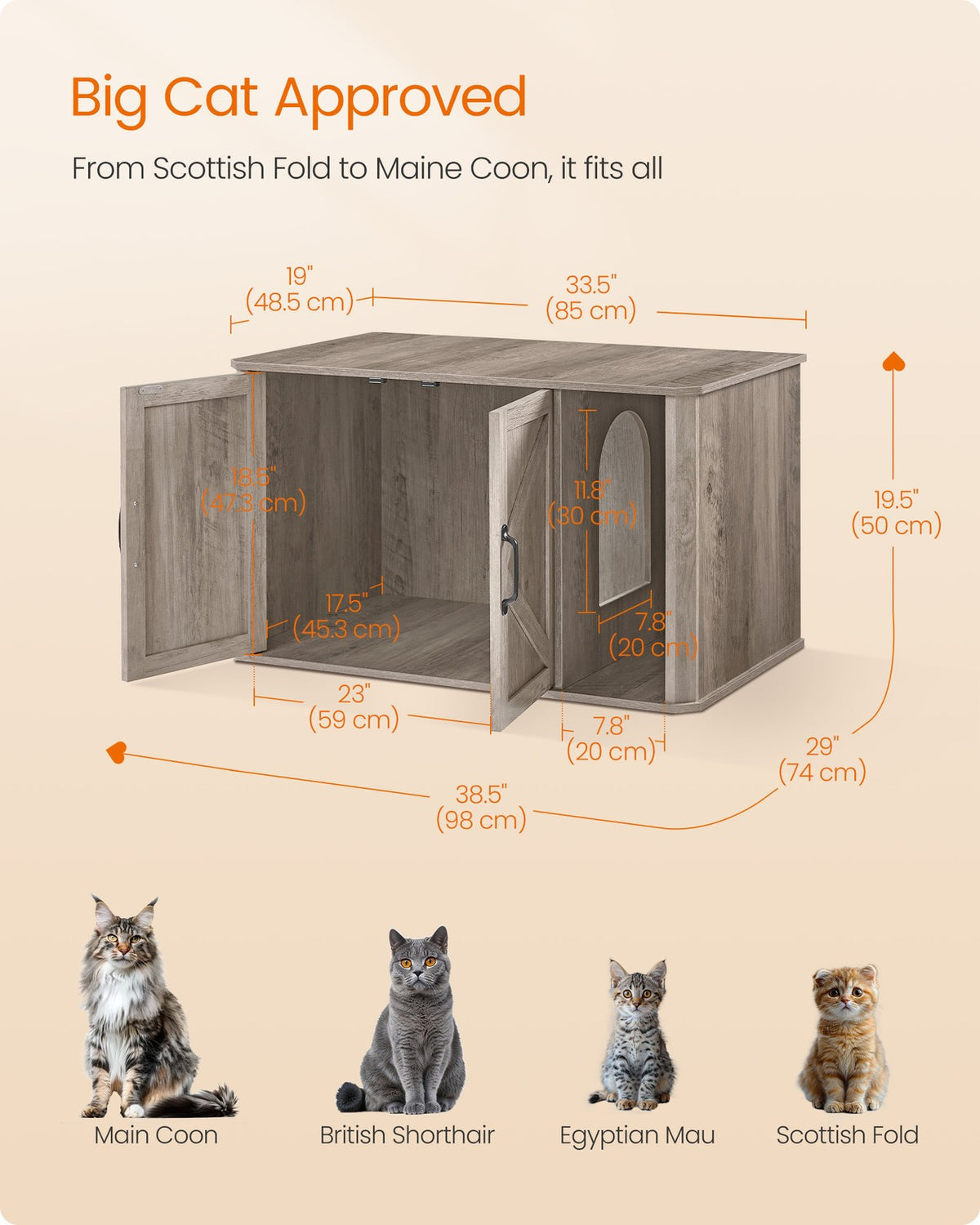 Litter Box Enclosure - Modern Hidden Design - Double Doors