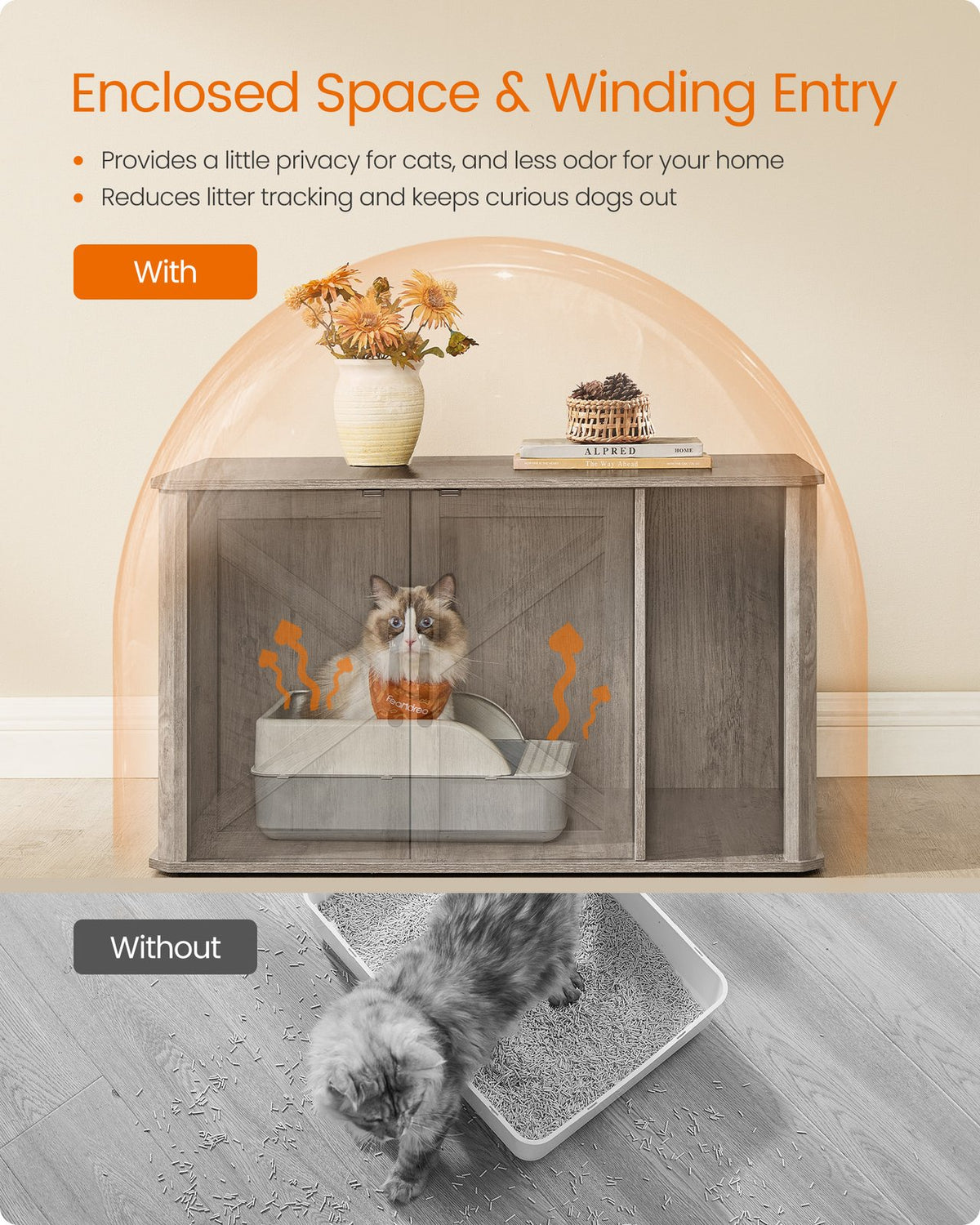 Litter Box Enclosure - Modern Hidden Design - Double Doors