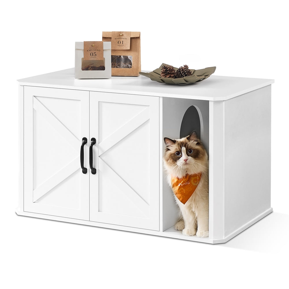 Litter Box Enclosure Modern Cat Litter Box Furniture Hidden - Cloud White