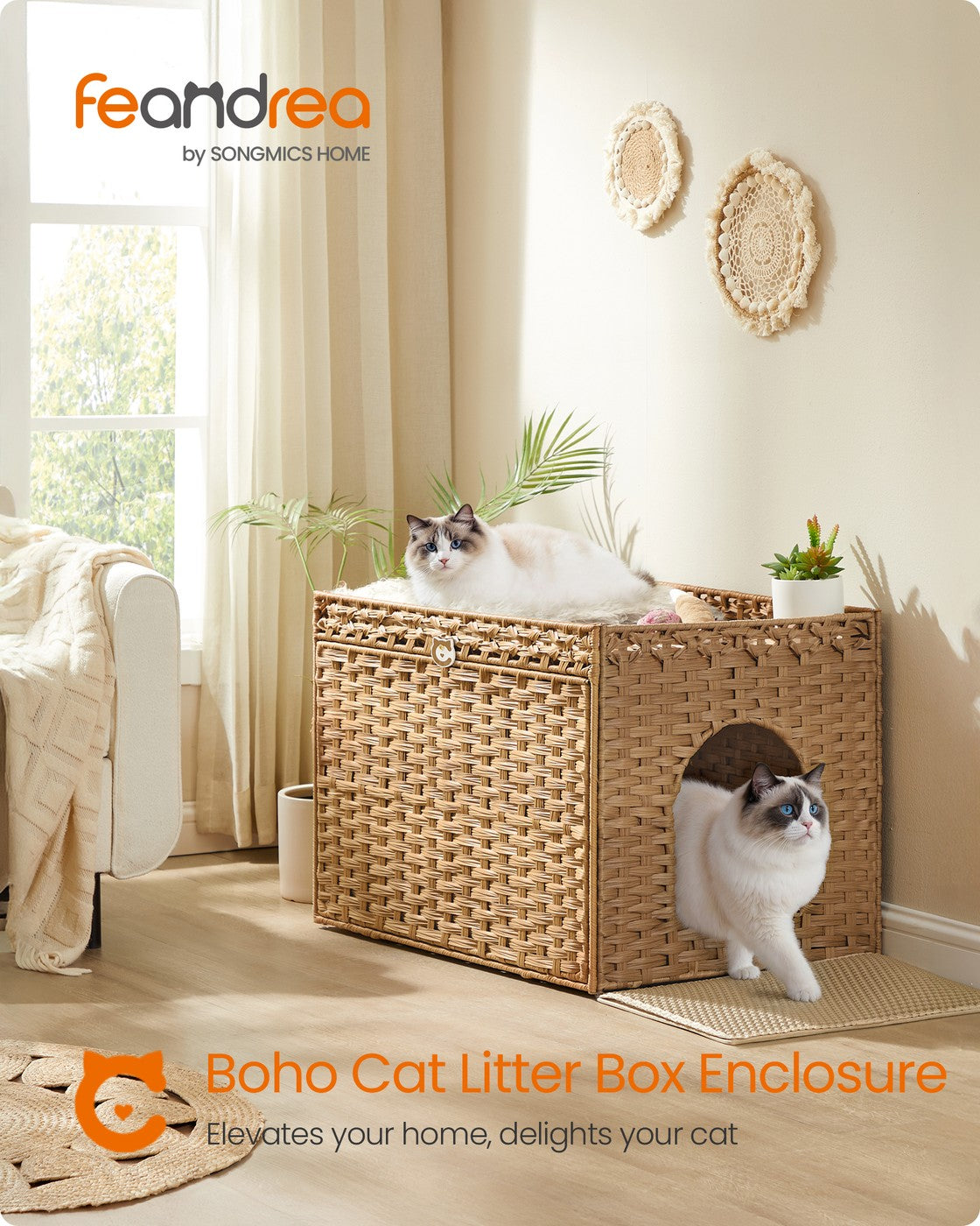 Cat Litter Box Enclosure with Extra Litter Mat and Removable Washable Tray Goose Yellow