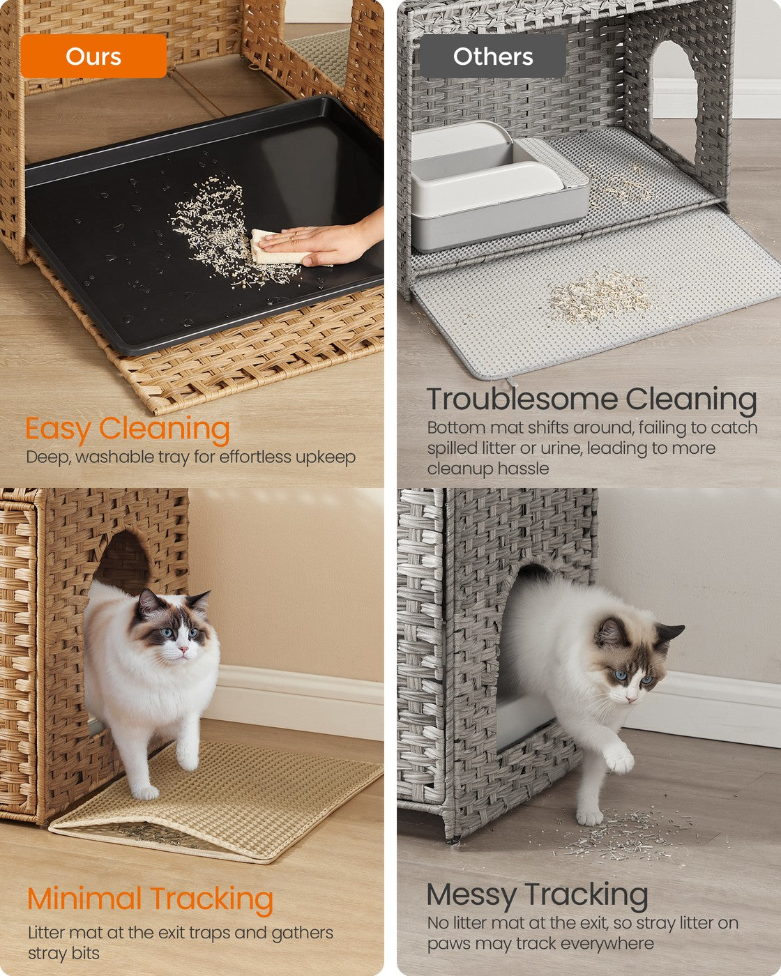 Cat Litter Box Enclosure with Extra Litter Mat and Removable Washable Tray Goose Yellow
