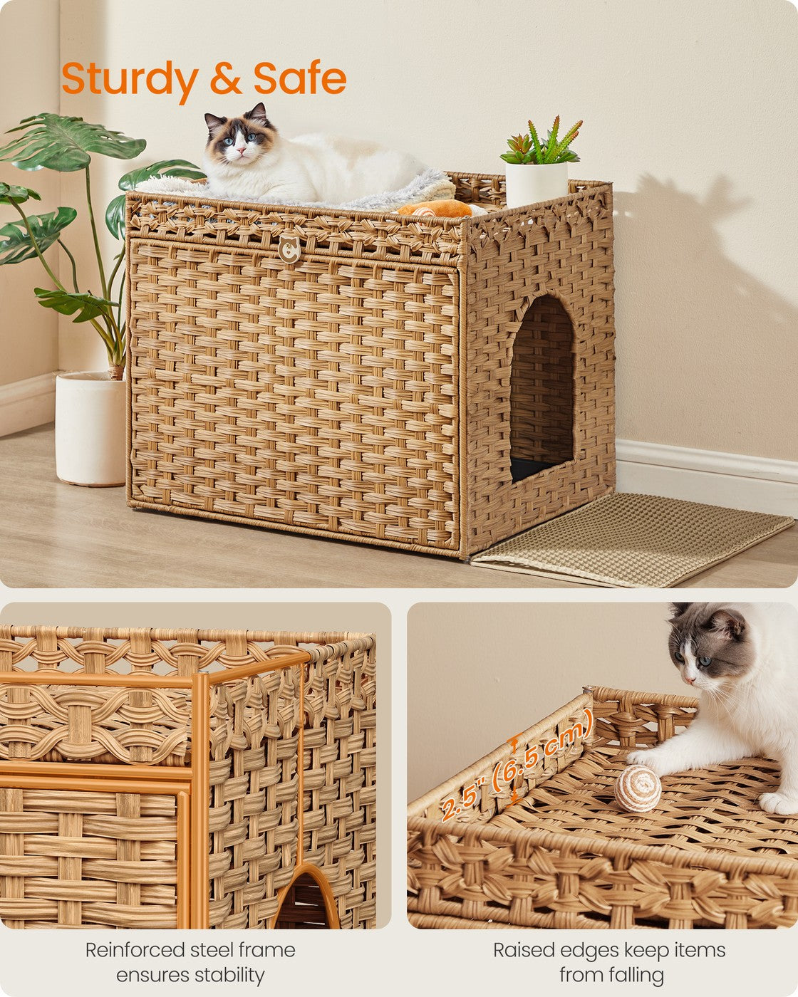 Cat Litter Box Enclosure with Extra Litter Mat and Removable Washable Tray Goose Yellow