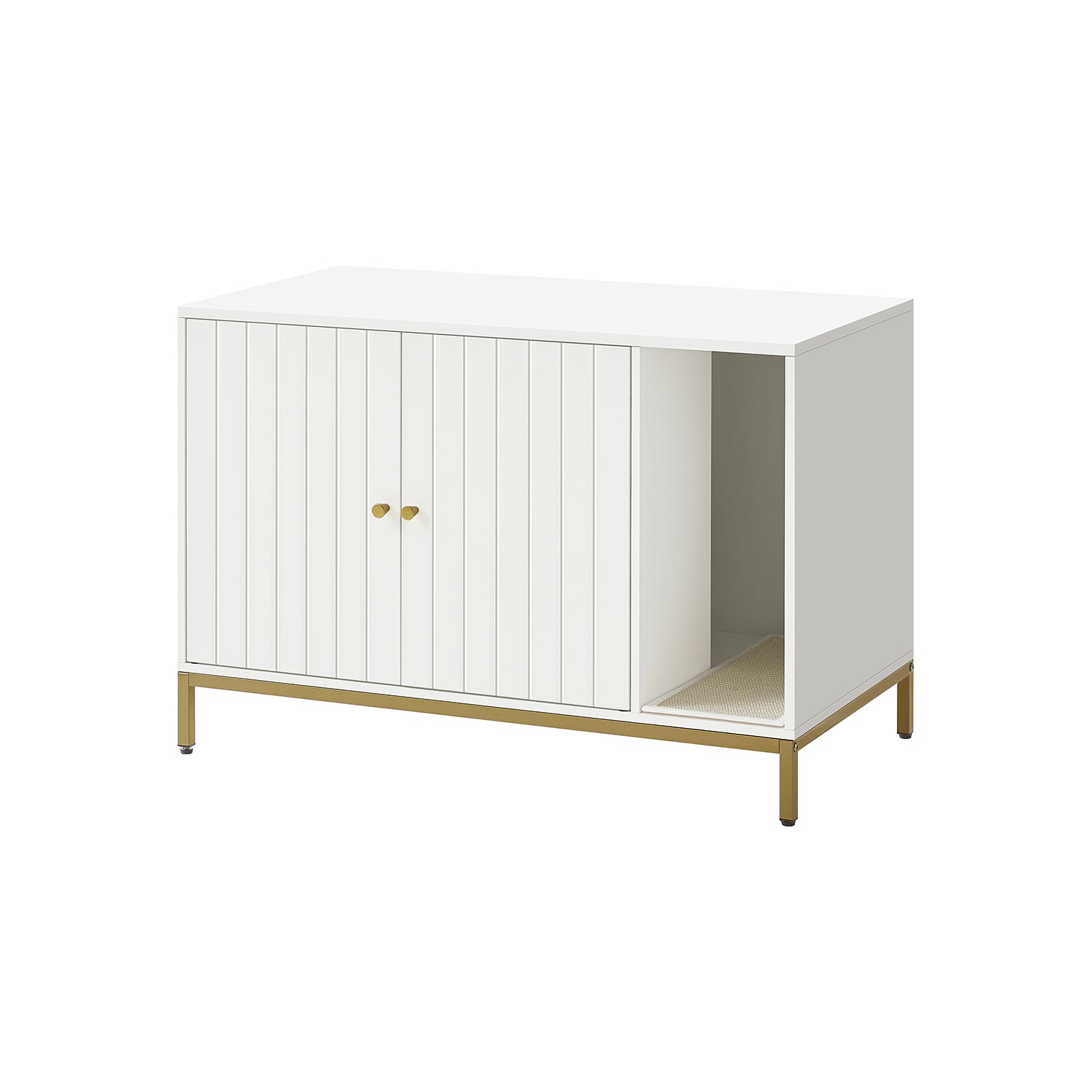 Litter Box Enclosure - 35.4 x 18.9 x 24.2 Inches - White and Gold