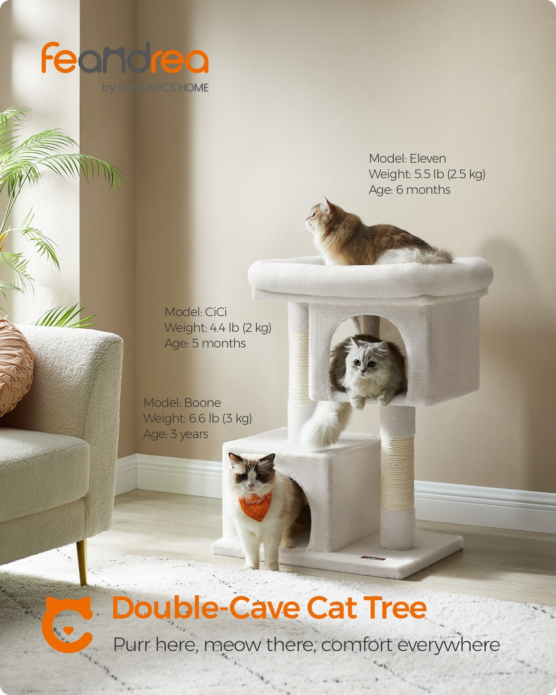 33.1-Inch Cat Tower for Large Cats Up to 16 Lb - Cream White