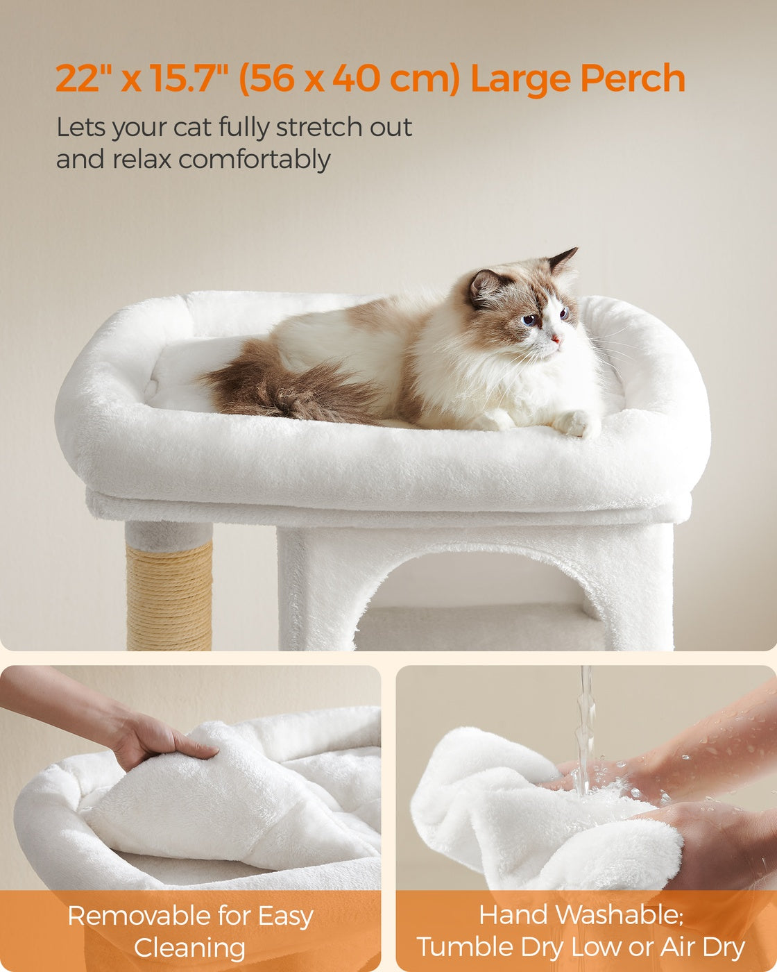 33.1-Inch Cat Tower for Large Cats Up to 16 Lb - Cream White