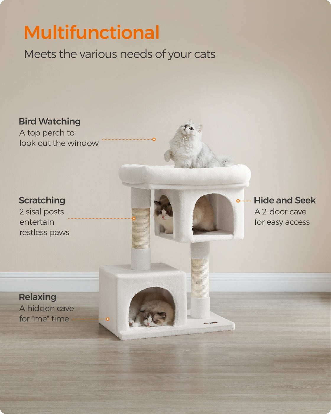 33.1-Inch Cat Tower for Large Cats Up to 16 Lb - Cream White