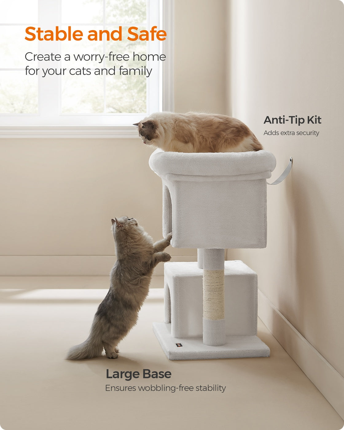 33.1-Inch Cat Tower for Large Cats Up to 16 Lb - Cream White