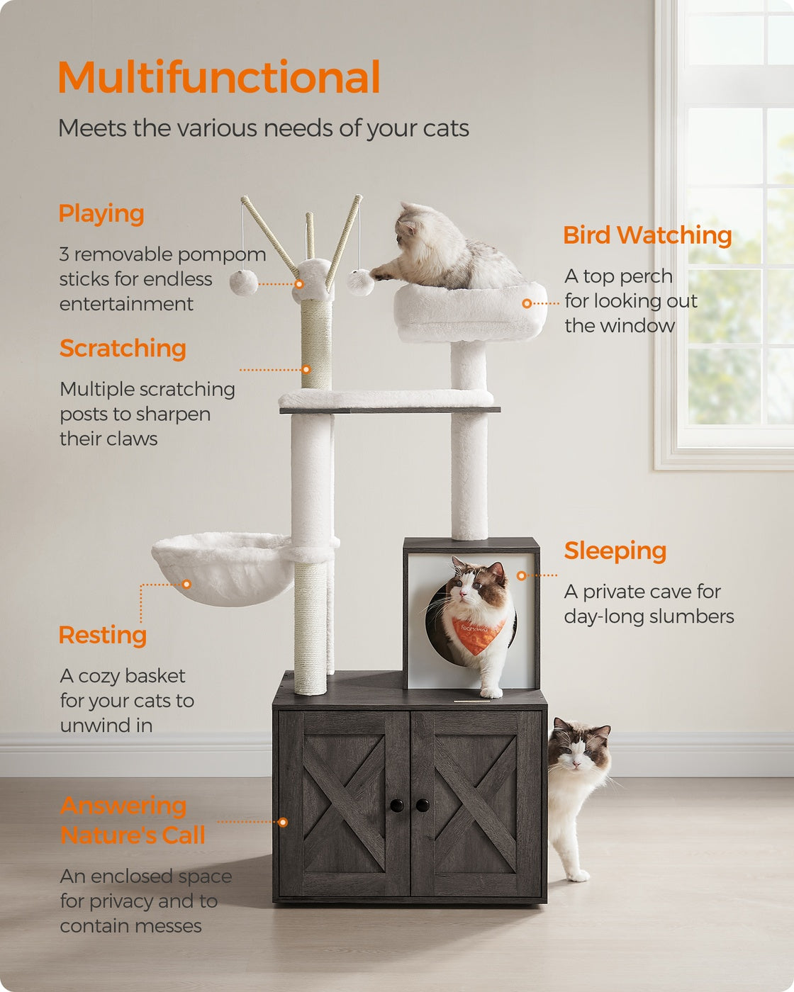 Cat Tree with Litter Box Enclosure - Misty Gray