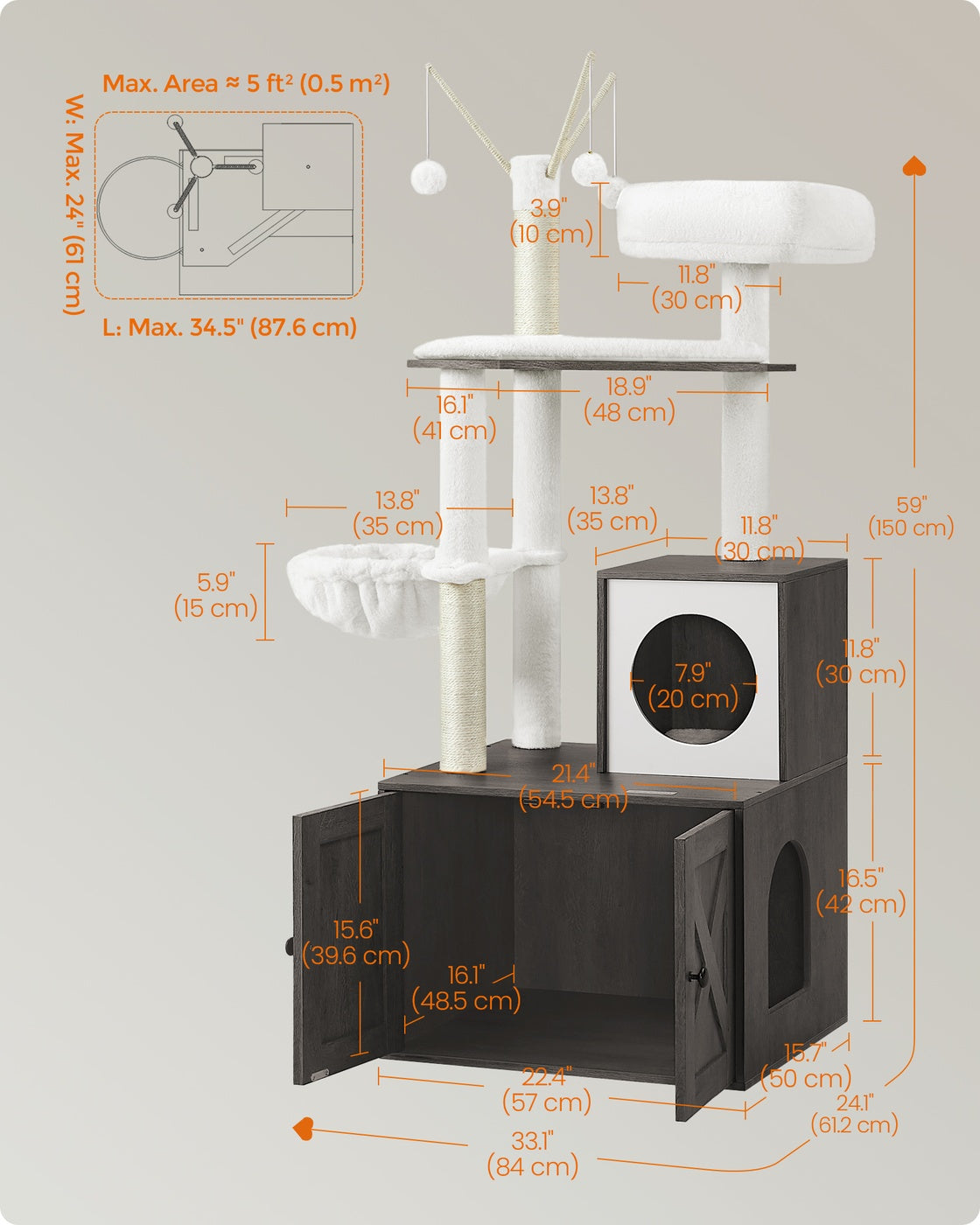 Cat Tree with Litter Box Enclosure - Misty Gray