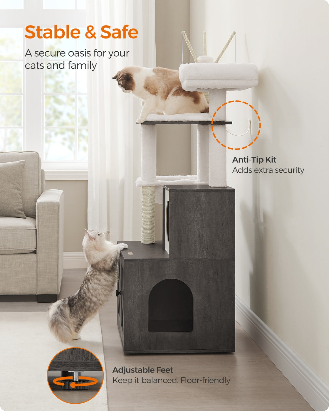 Cat Tree with Litter Box Enclosure - Misty Gray