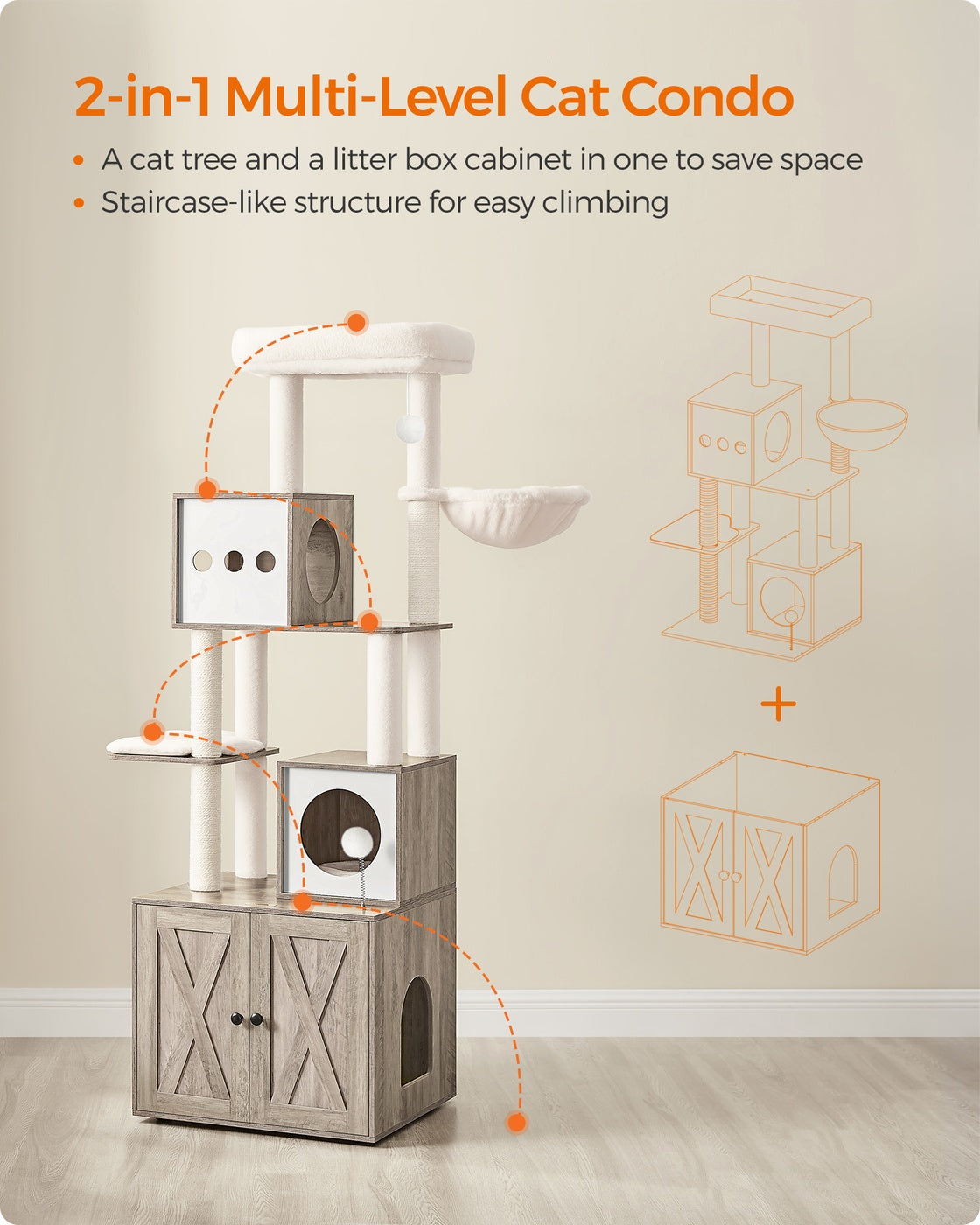 72.8-Inch Tall Cat Tree with Litter Box Enclosure
