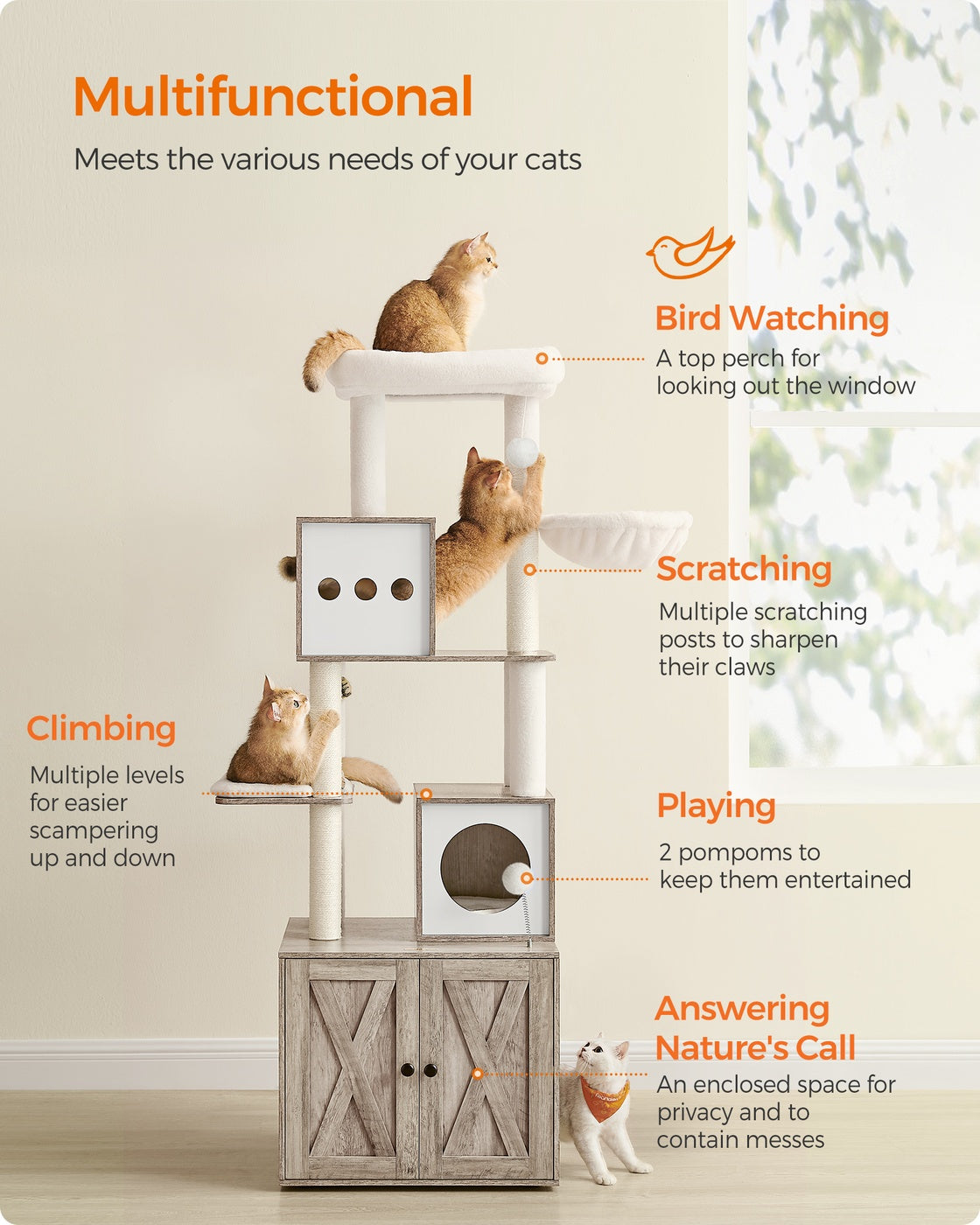 72.8-Inch Tall Cat Tree with Litter Box Enclosure