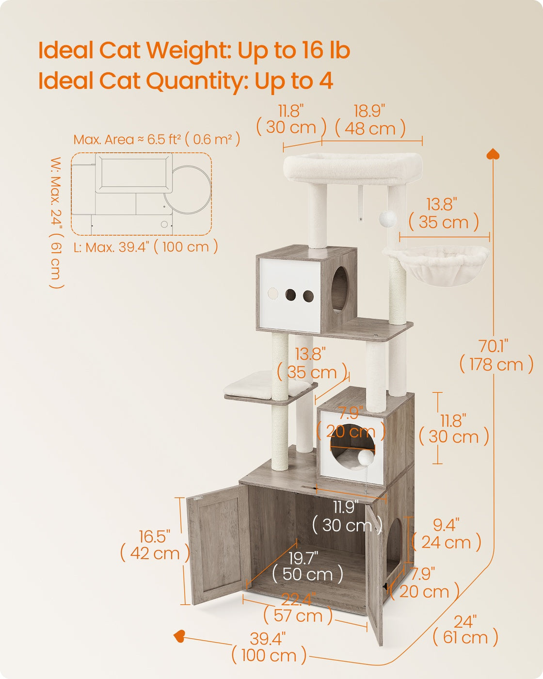 72.8-Inch Tall Cat Tree with Litter Box Enclosure