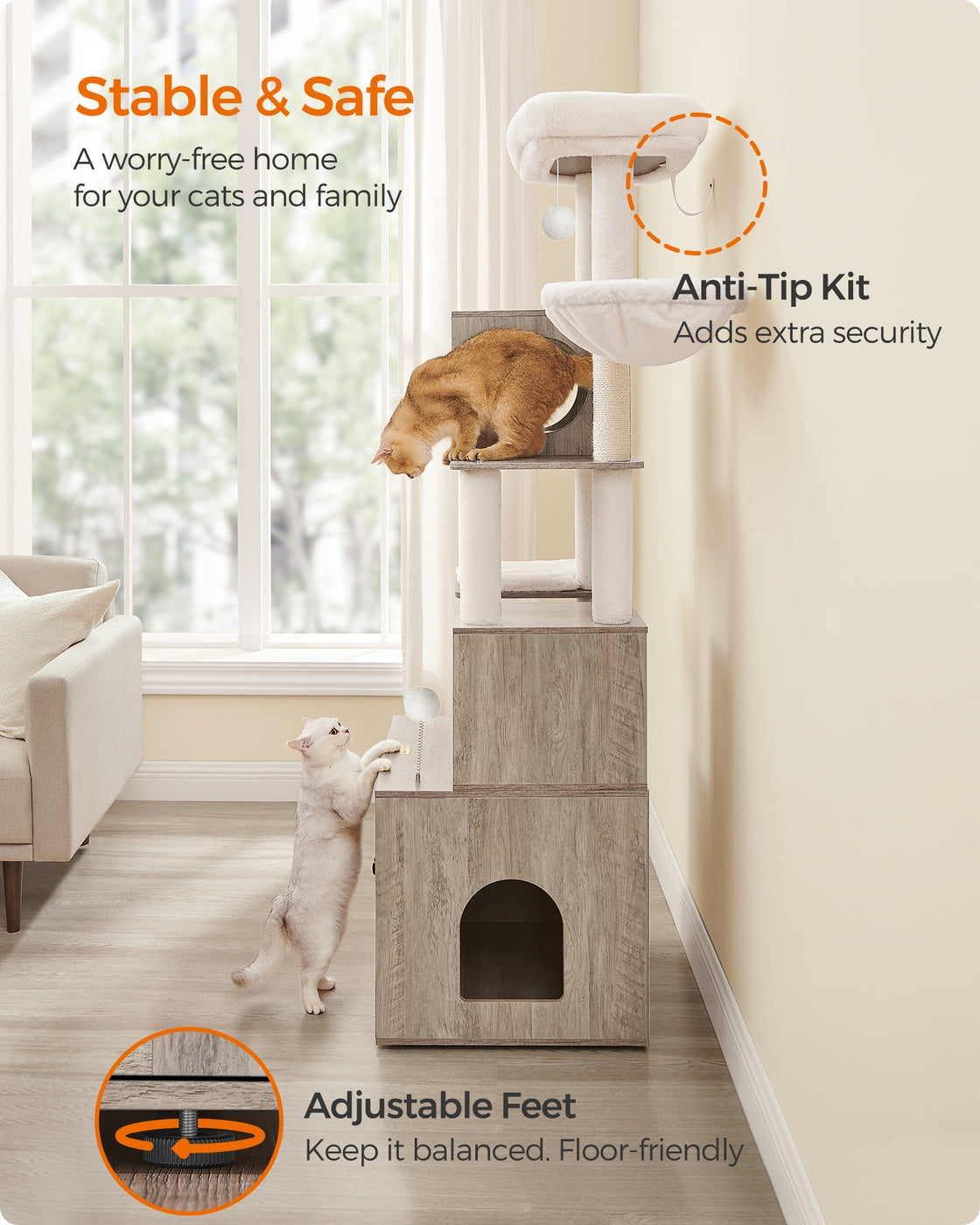 72.8-Inch Tall Cat Tree with Litter Box Enclosure