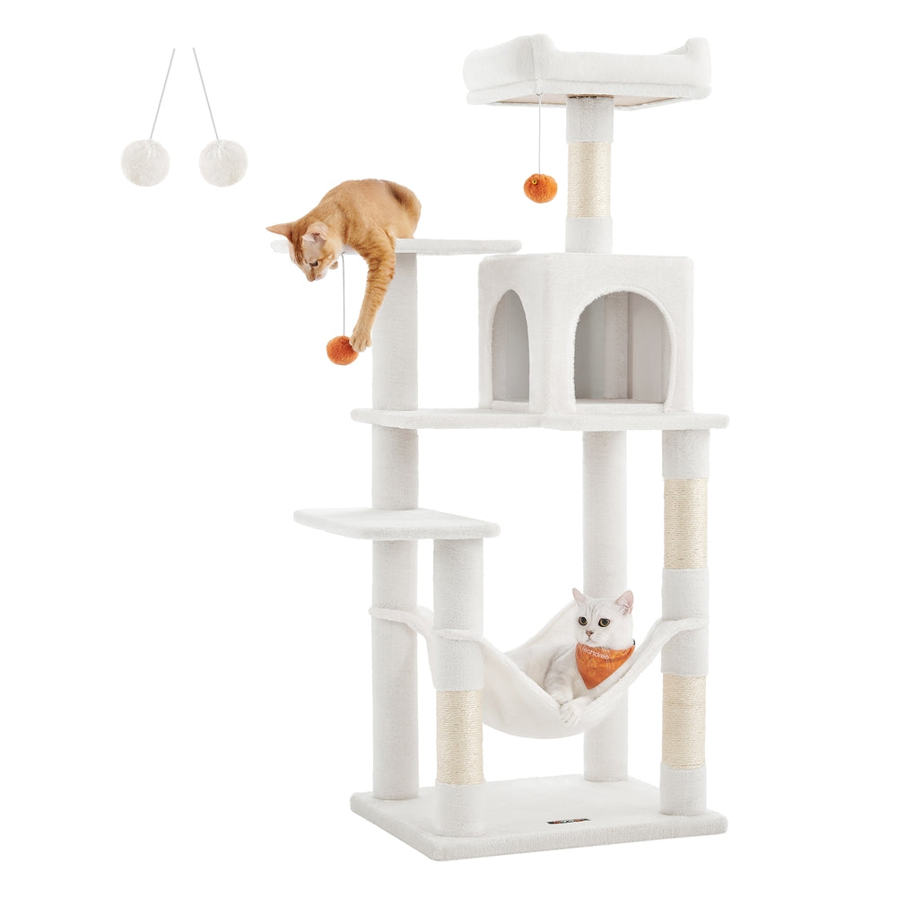 Cat Tree - 56.3-Inch Cat Tower for Indoor Cats - Multi-Level Cat Condo with 4 Scratching Posts Beige - Cream White - 21.7"L x 17.7"W x 56.3"H
