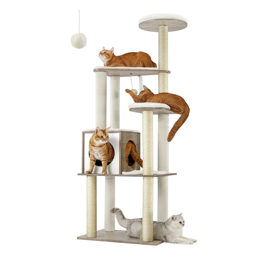 65-Inch Modern Cat Tower - Greige
