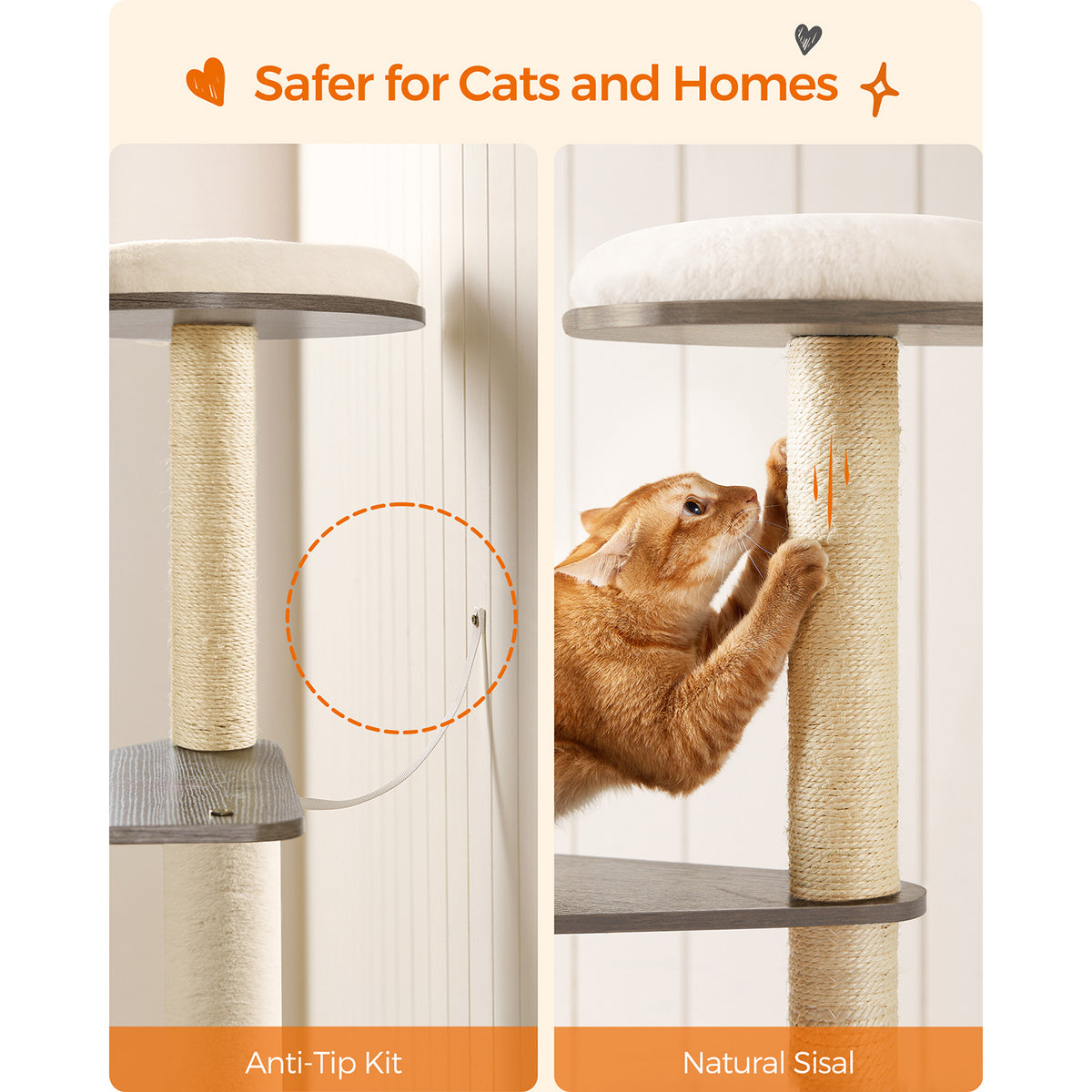 65-Inch Modern Cat Tower - Greige